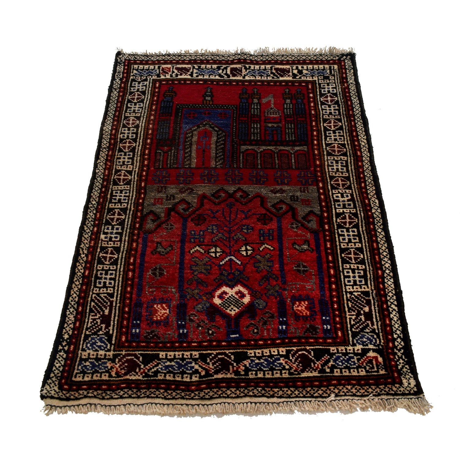 Baluchi Rug Handmade Red Prayer Design 2x4 ft