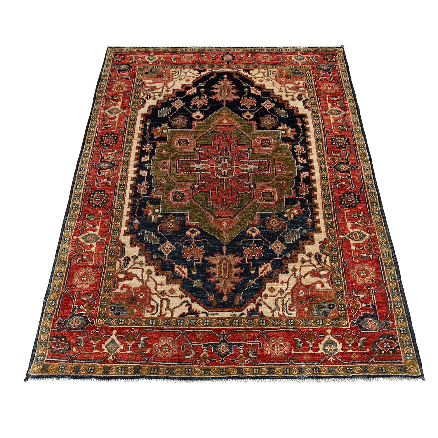 Heriz Area Rug Handmade Multi Medallion 4x6 ft