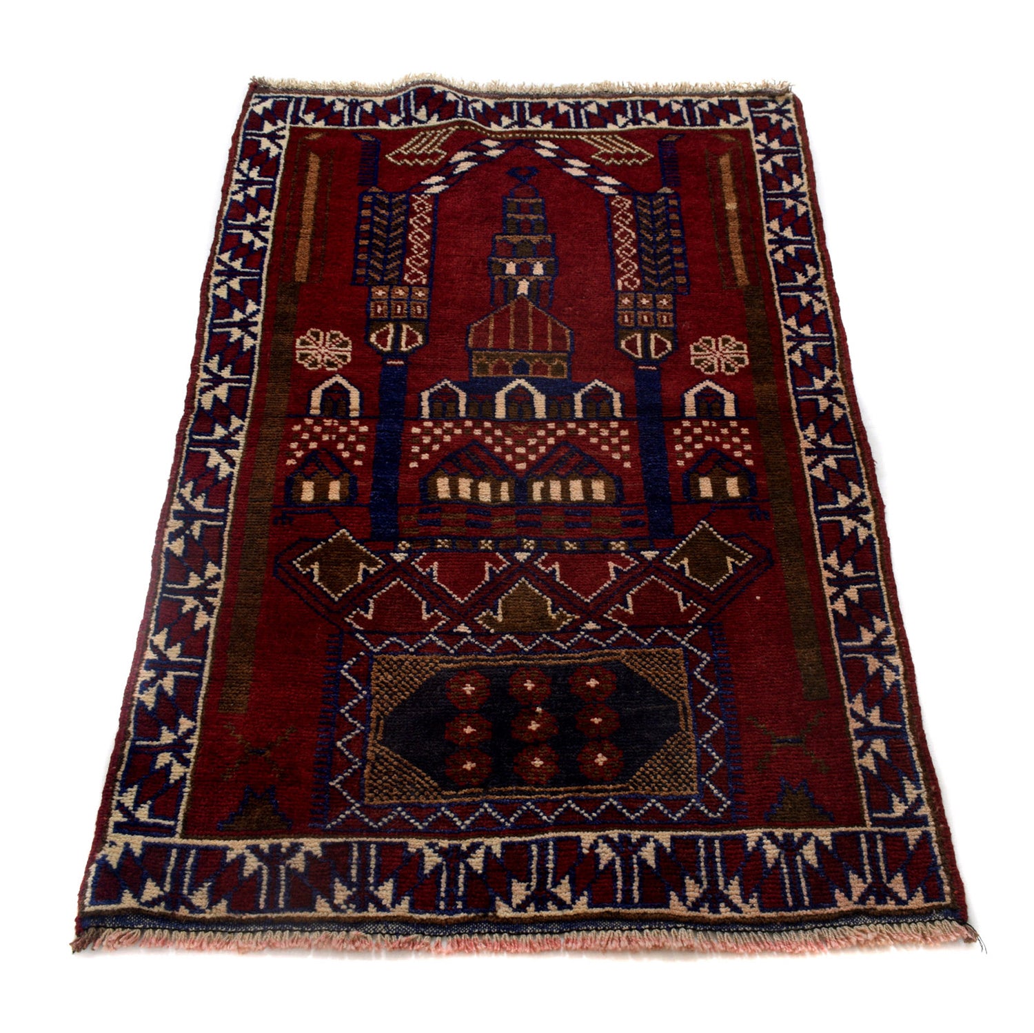 Baluchi Rug Handmade Red Prayer Design 3x5 ft