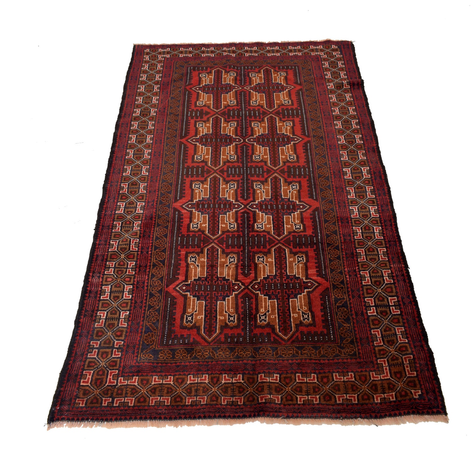 Baluchi Rug Handmade Red Geometric 4x6 ft