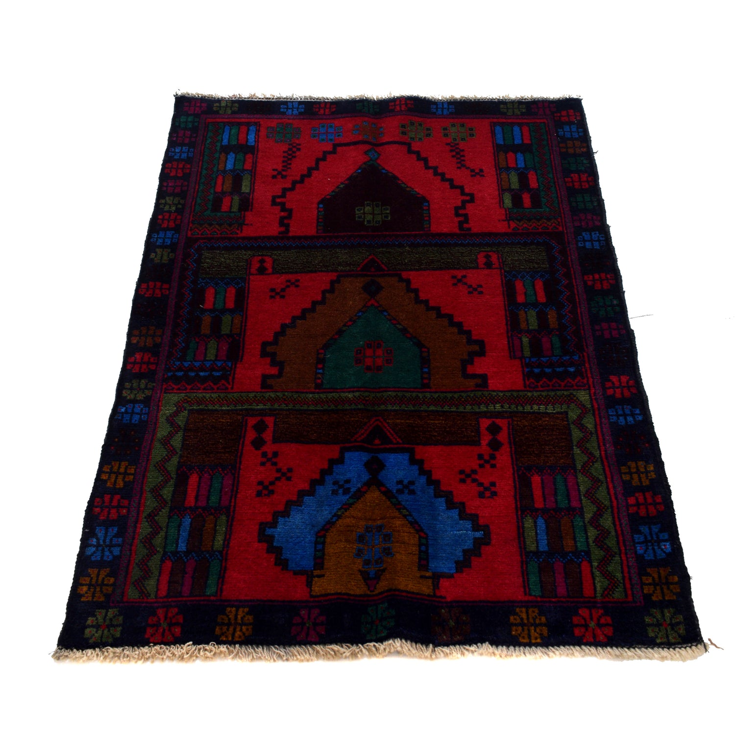 Baluchi Rug Handmade Red Geometric 2x4 ft