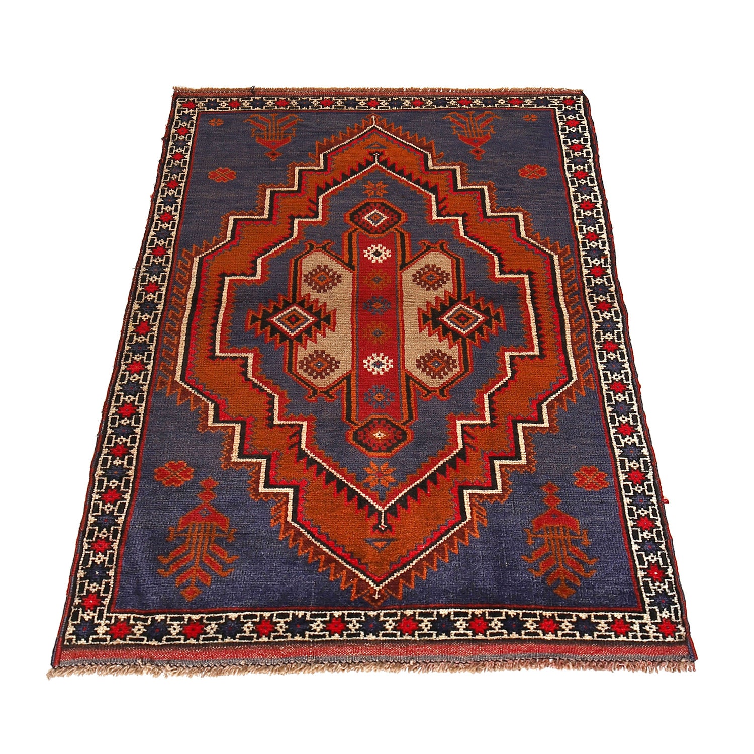 Baluchi Rug Handmade Space Blue Geometric 3x5 ft
