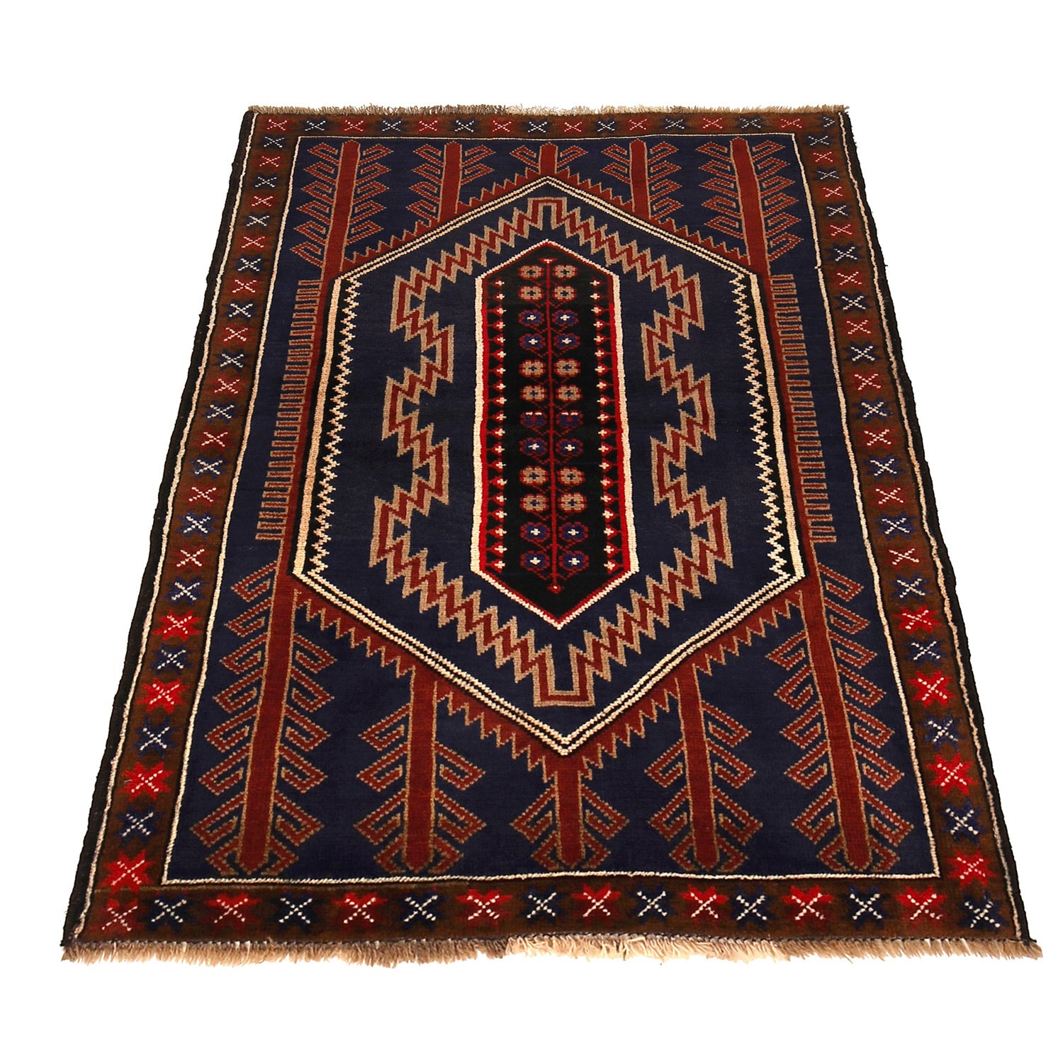Baluchi Rug Handmade Dark Blue Geometric 3x5 ft