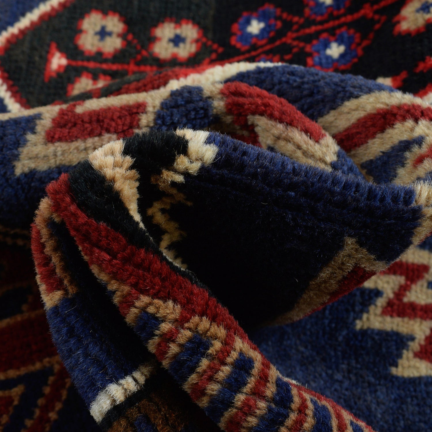 Baluchi Rug Handmade Dark Blue Geometric 3x5 ft