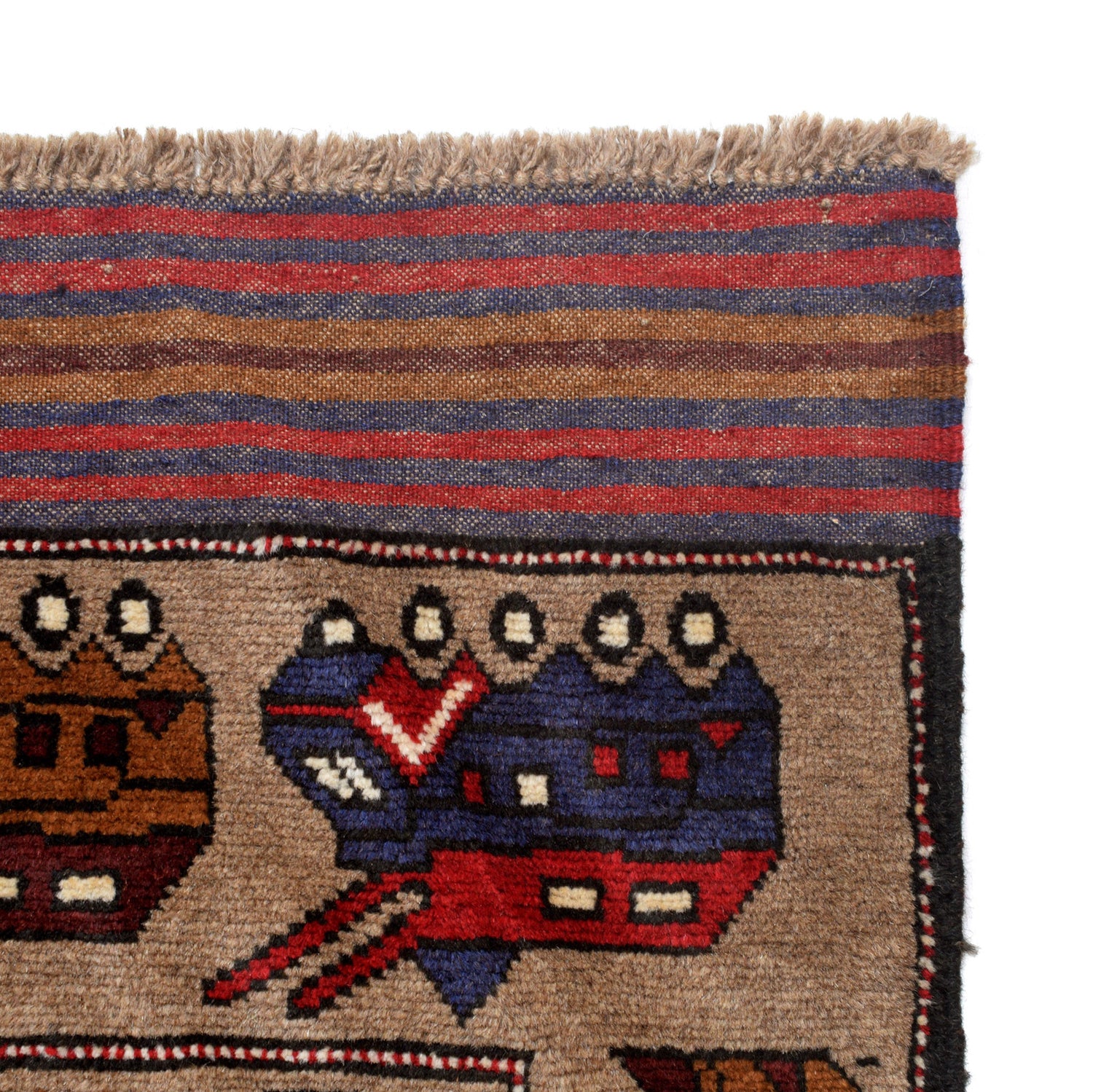 War Area Rug Handmade Brown Tank + Helicopter 4x6 ft