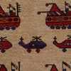War Area Rug Handmade Brown Tank + Riffle + Helicopter 3x5