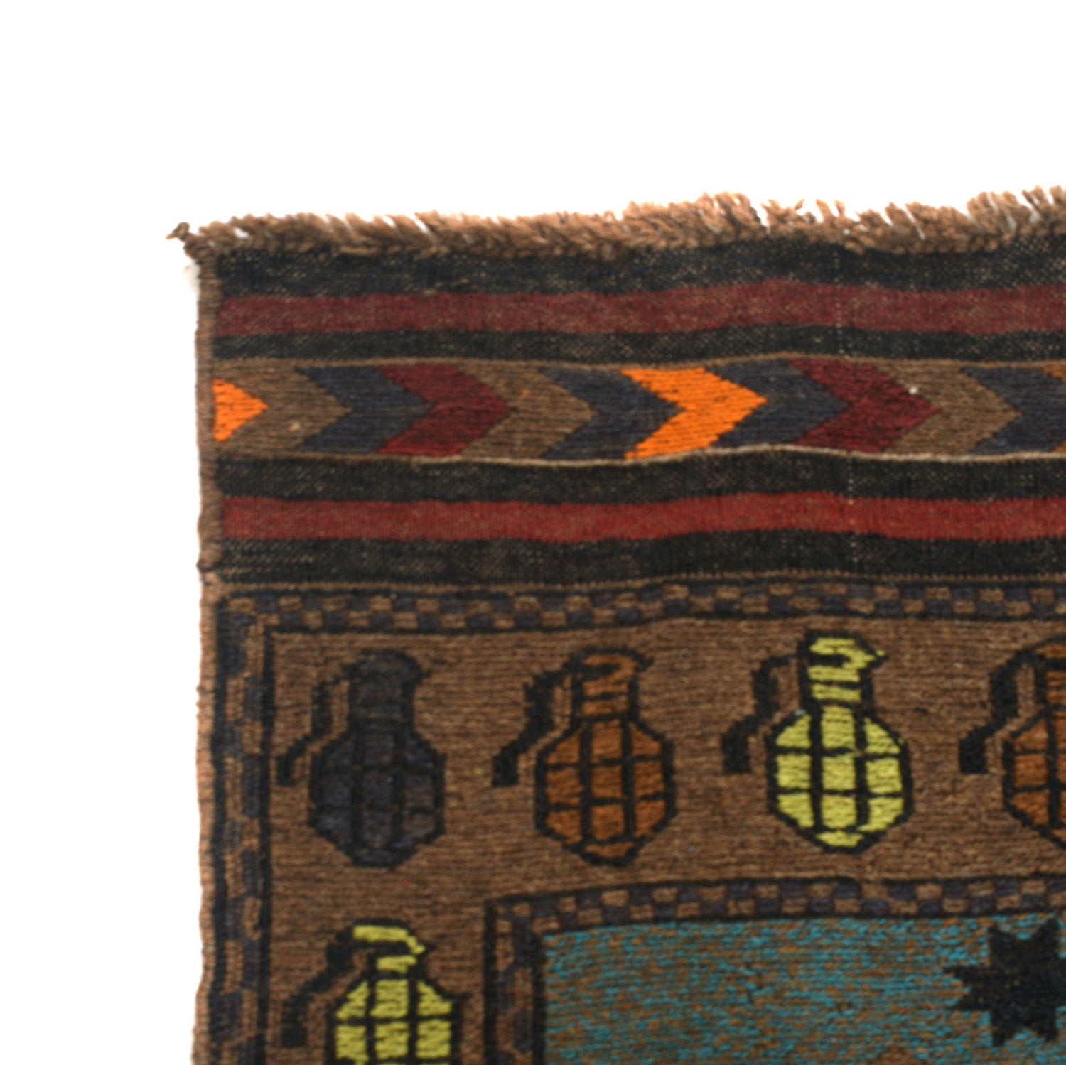 War Area Rug Handmade Brown Tank + Helicopter 3x5 ft