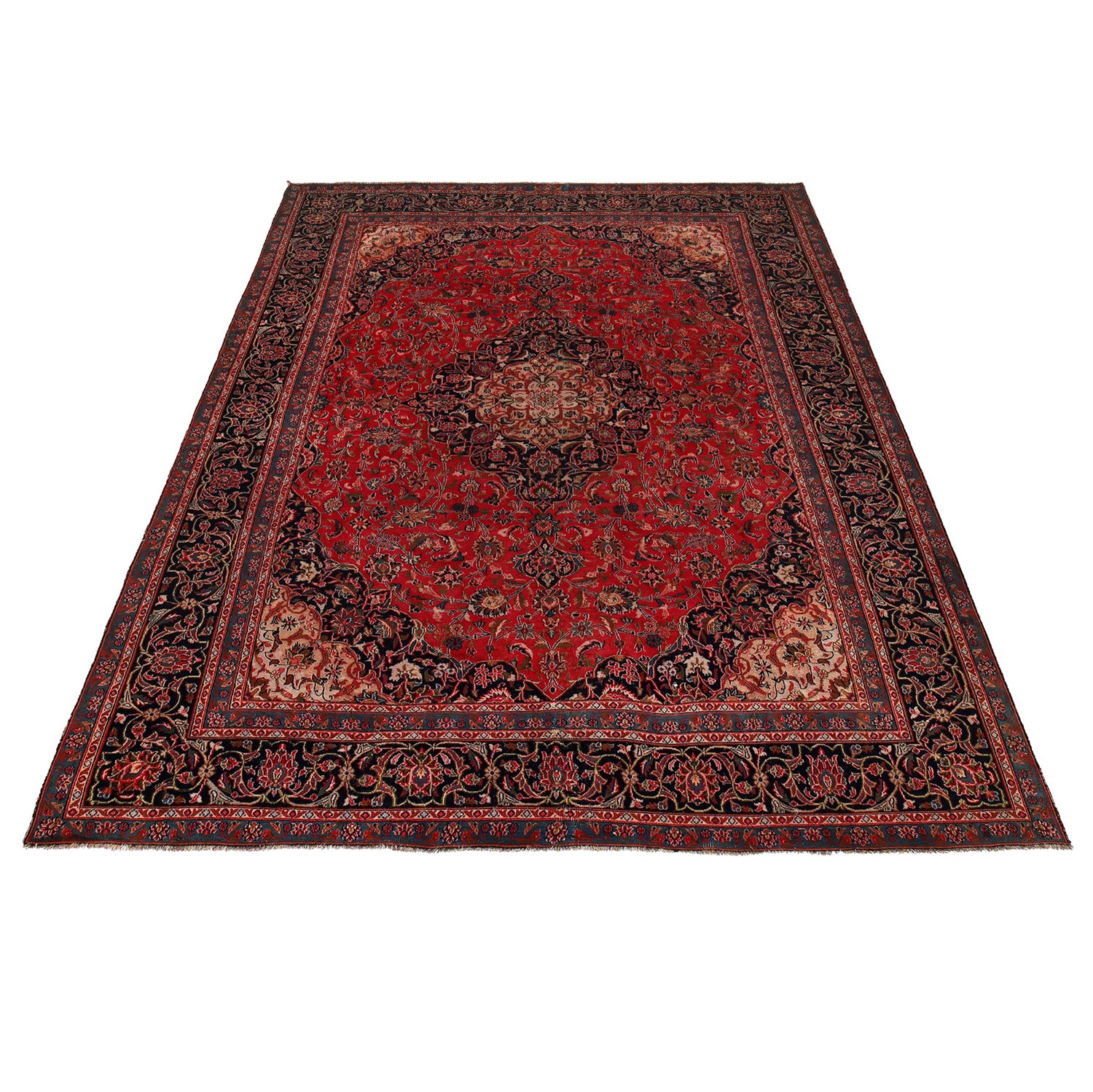 Kashan Area Rug Handmade Deep Red Medallion 9x12 ft