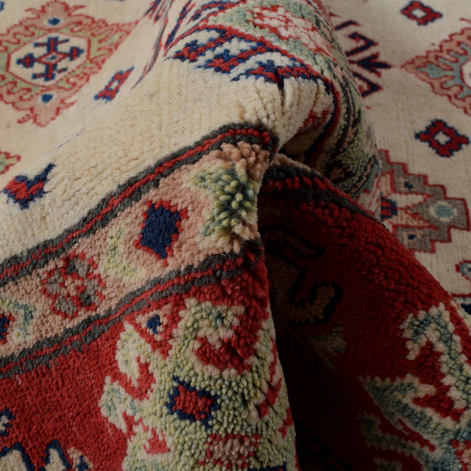 Kazak Rug Handmade Ivory Medallion 4x7 ft