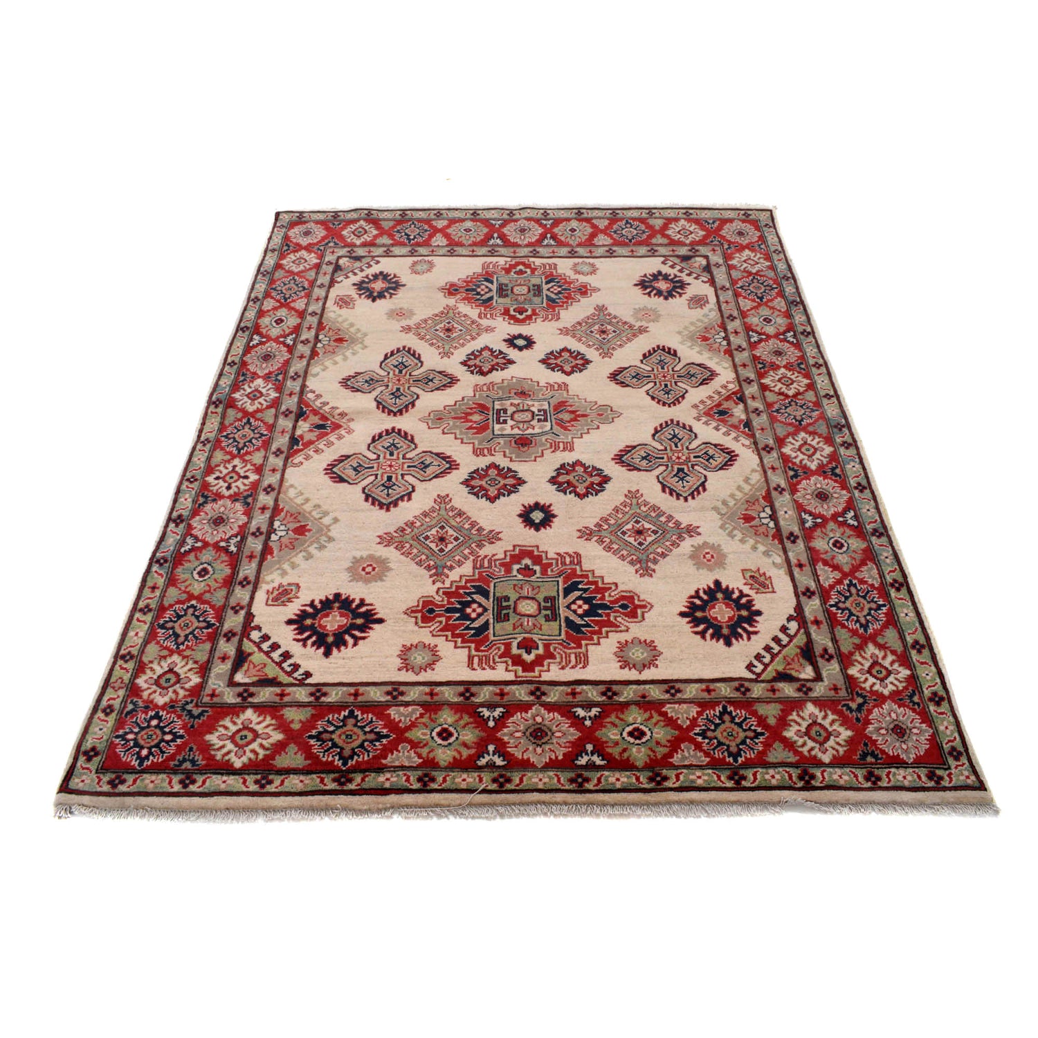 Kazak Rug Handmade Beige Medallion 4x7 ft