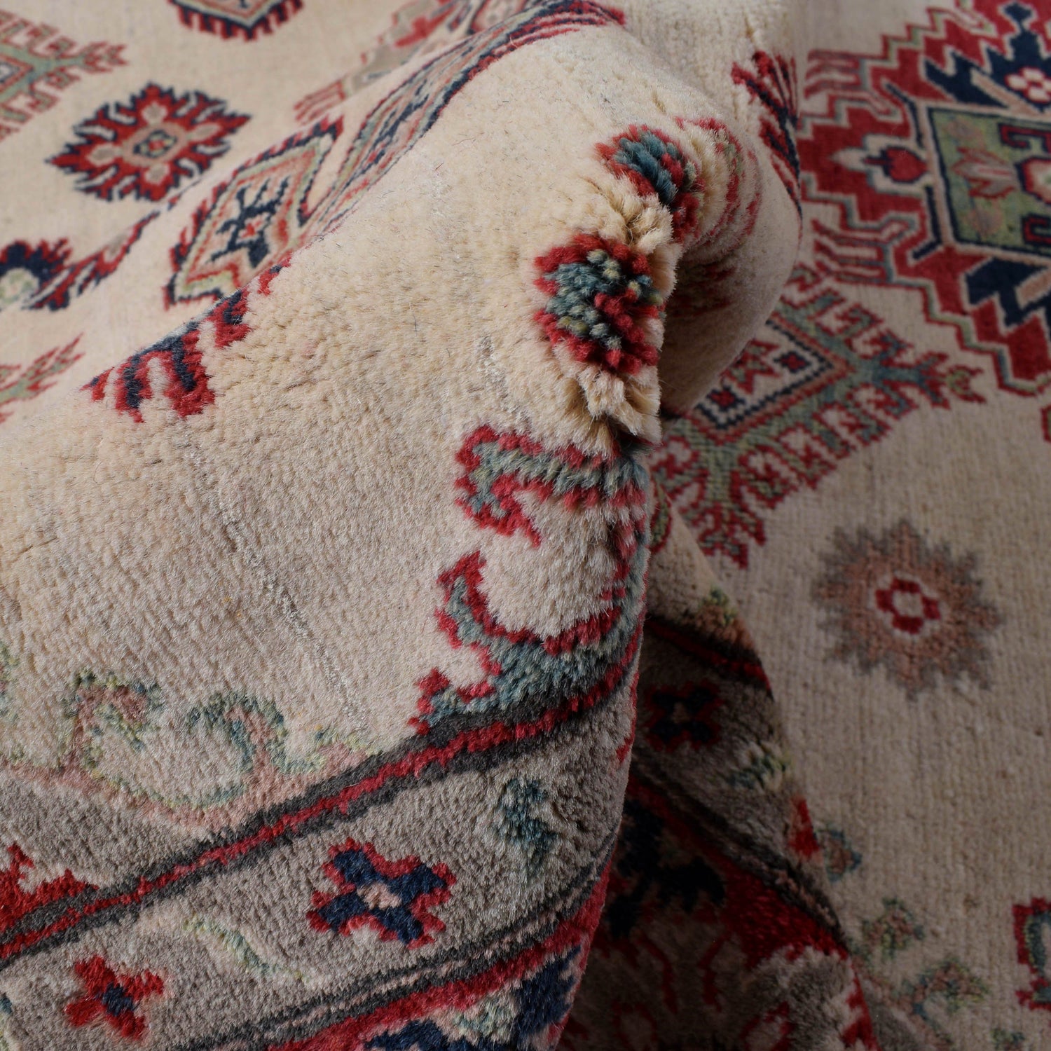 Kazak Rug Handmade Beige Medallion 4x7 ft