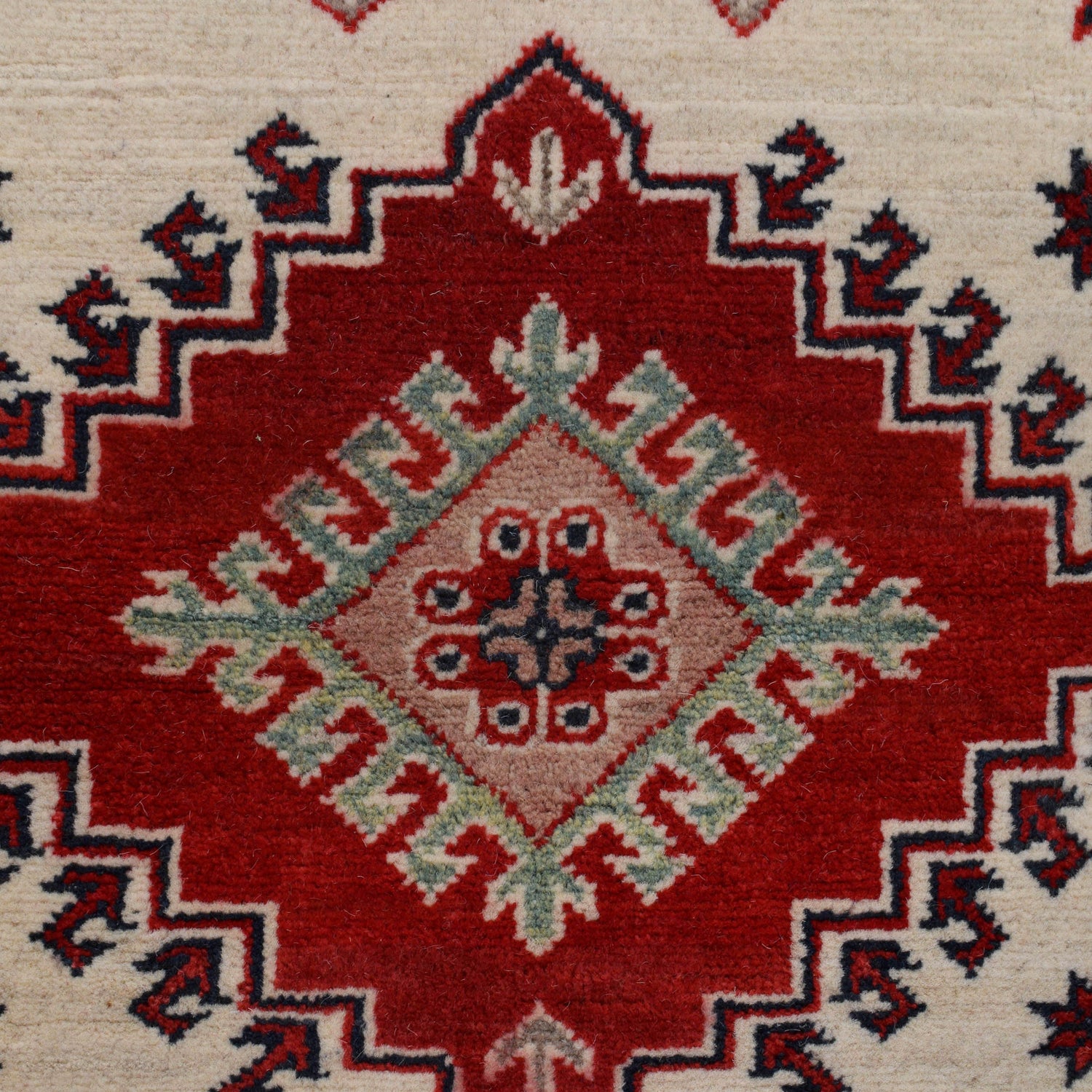 Kazak Rug Handmade Ivory Medallion 4x7 ft