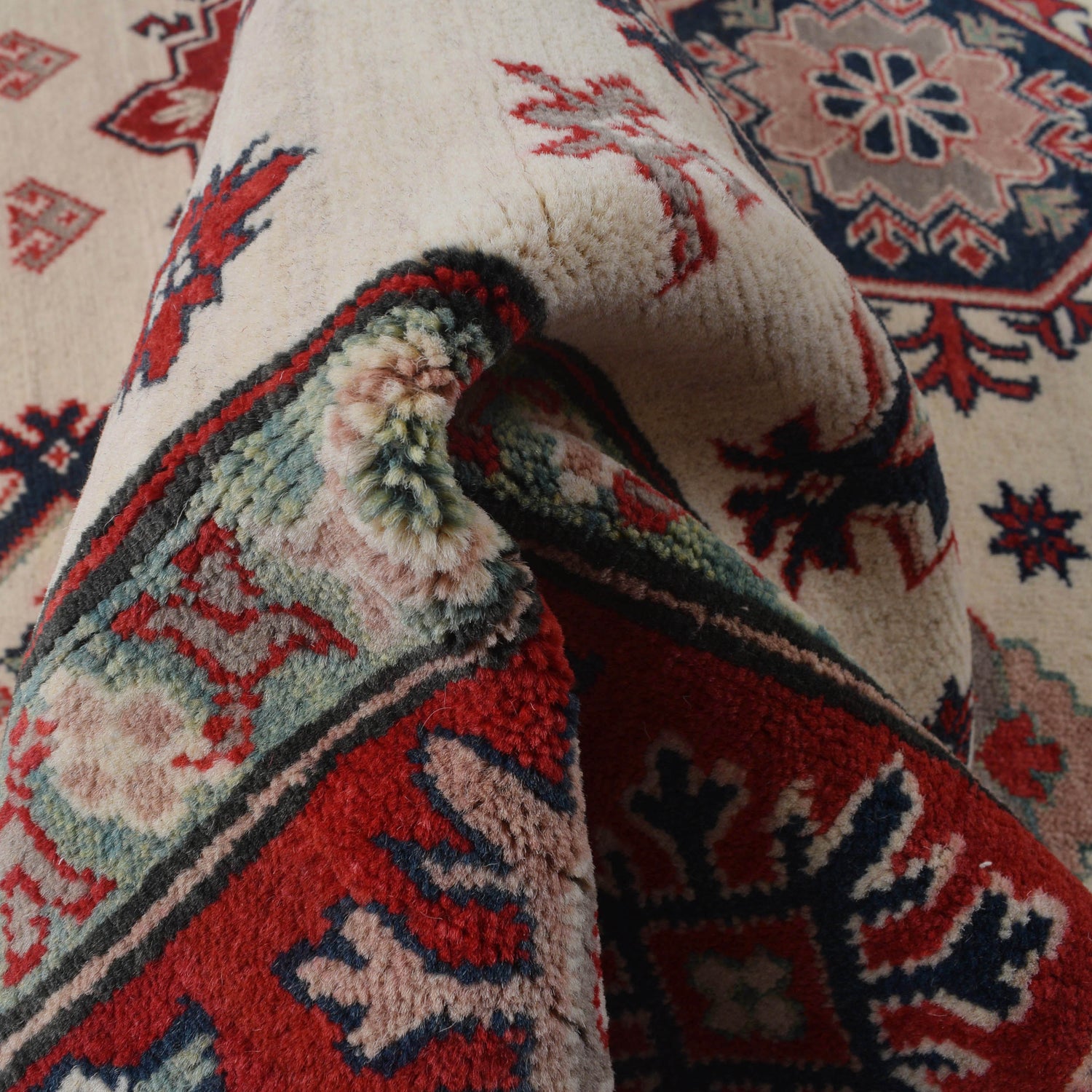 Kazak Rug Handmade Ivory Medallion 4x7 ft