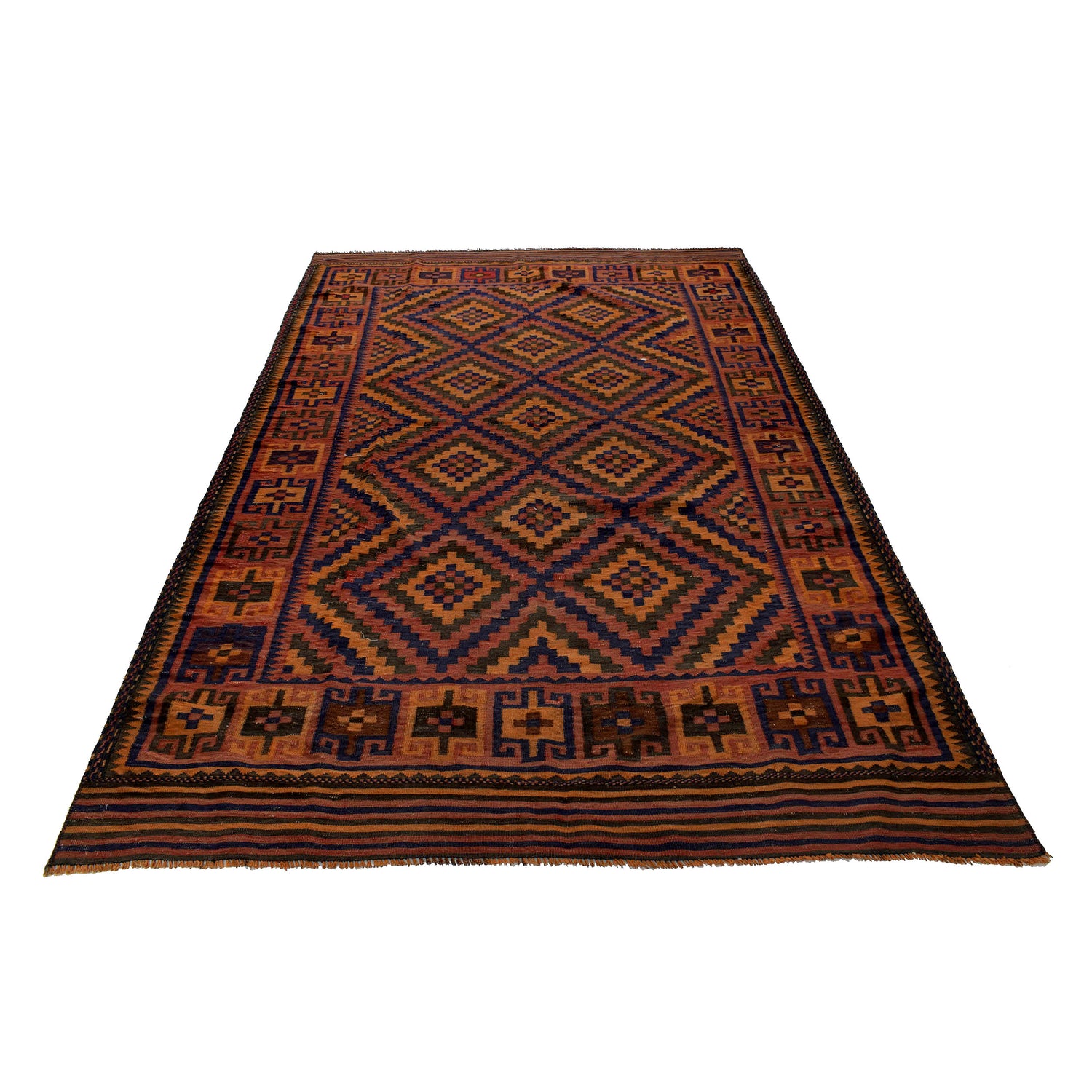 Maimana Kilim Area Rug Handmade Red Floral 6x9 ft