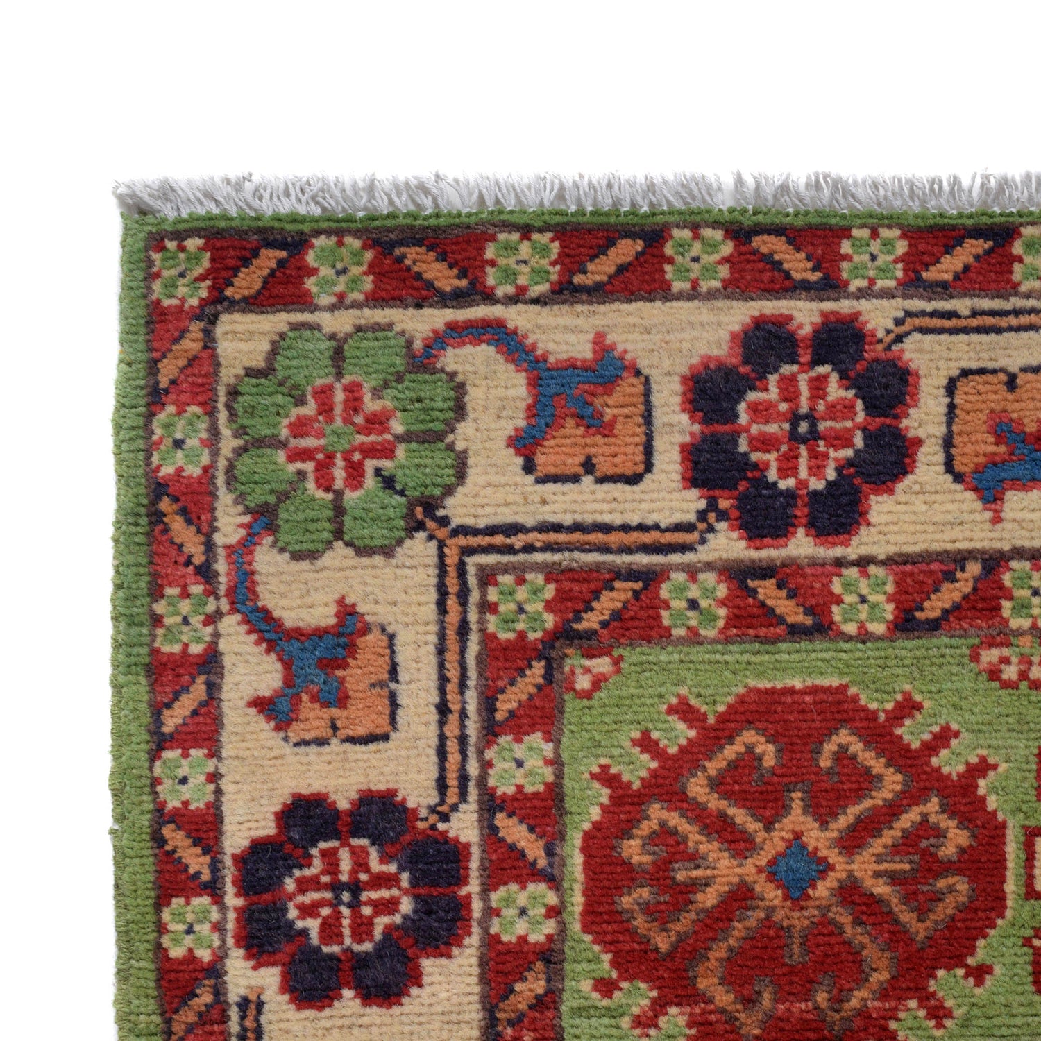 Kazak Rug Handmade Green Medallion 2x4 ft