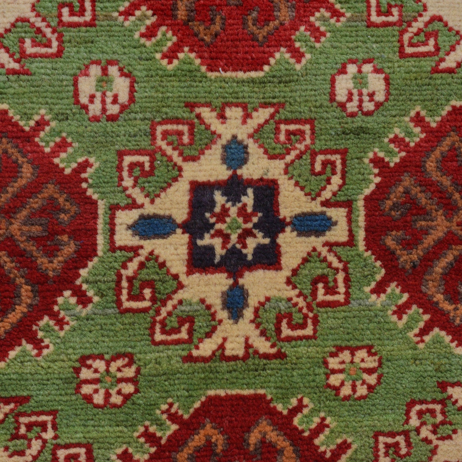 Kazak Rug Handmade Green Medallion 2x4 ft