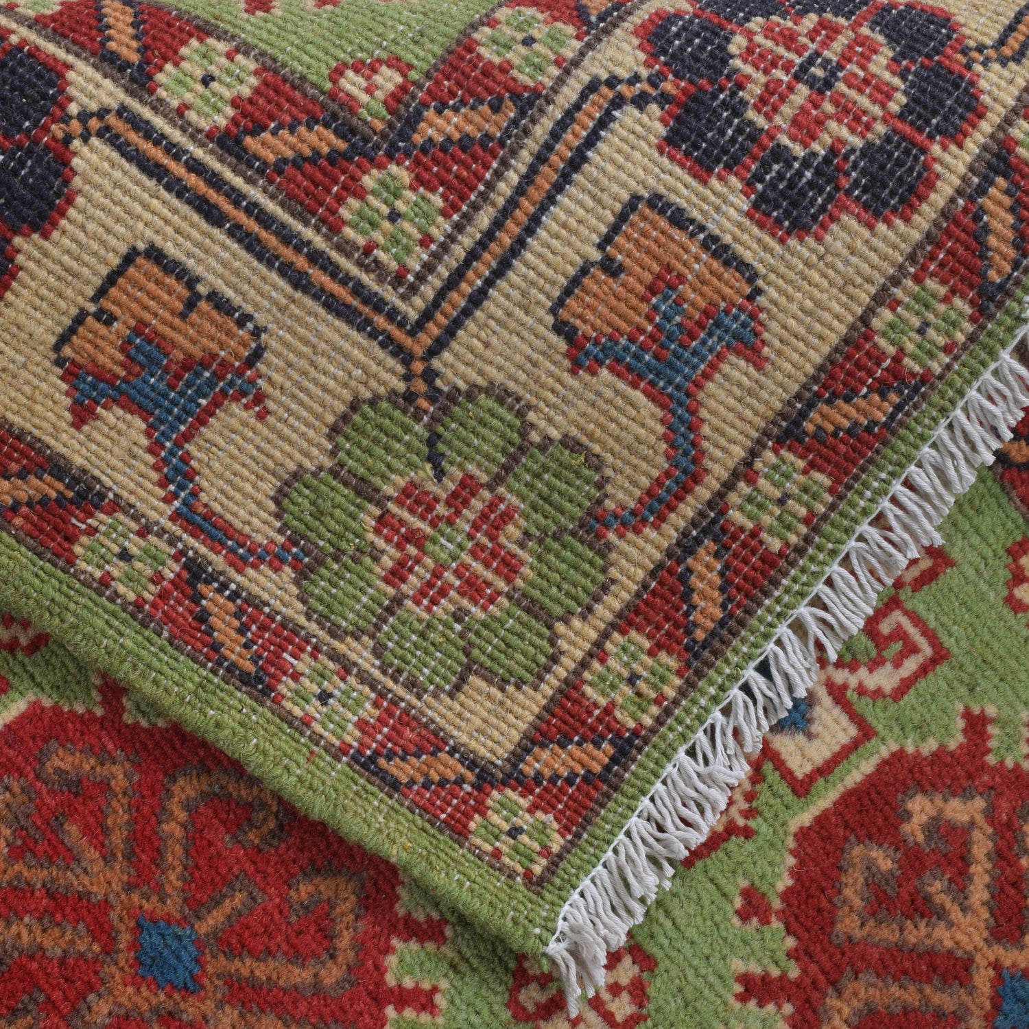Kazak Rug Handmade Green Medallion 2x4 ft