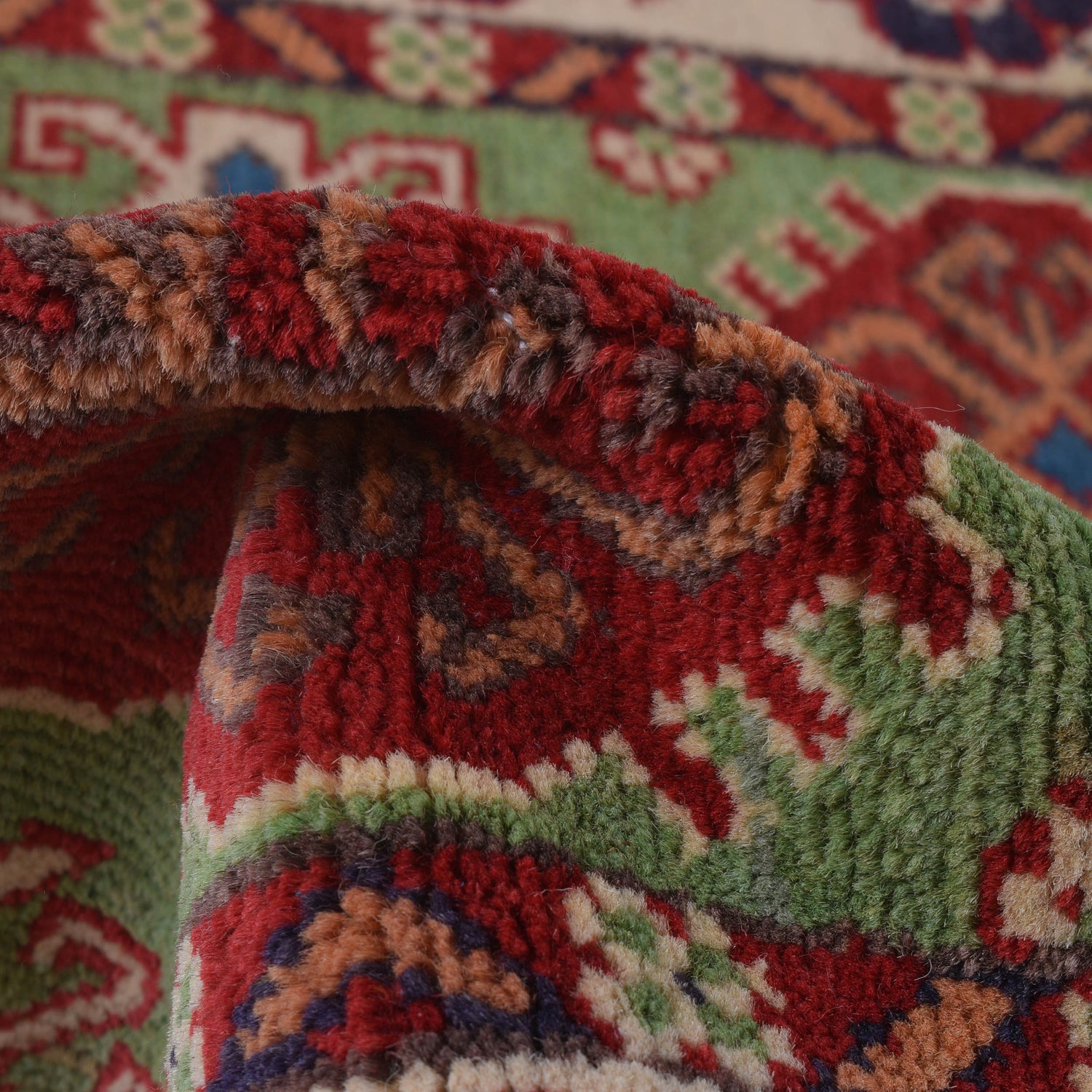 Kazak Rug Handmade Green Medallion 2x4 ft