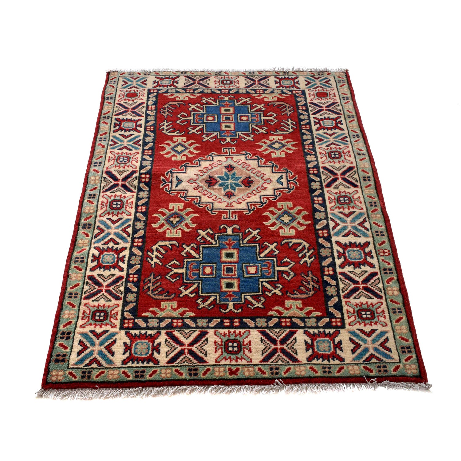 Kazak Rug Handmade Red Medallion 2x4 ft