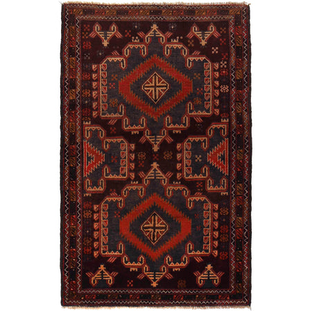 Baluchi Rug Handmade Brown Geometric 3x5 ft