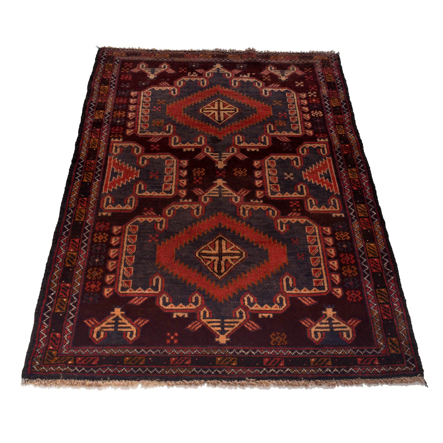 Baluchi Rug Handmade Brown Geometric 3x5 ft