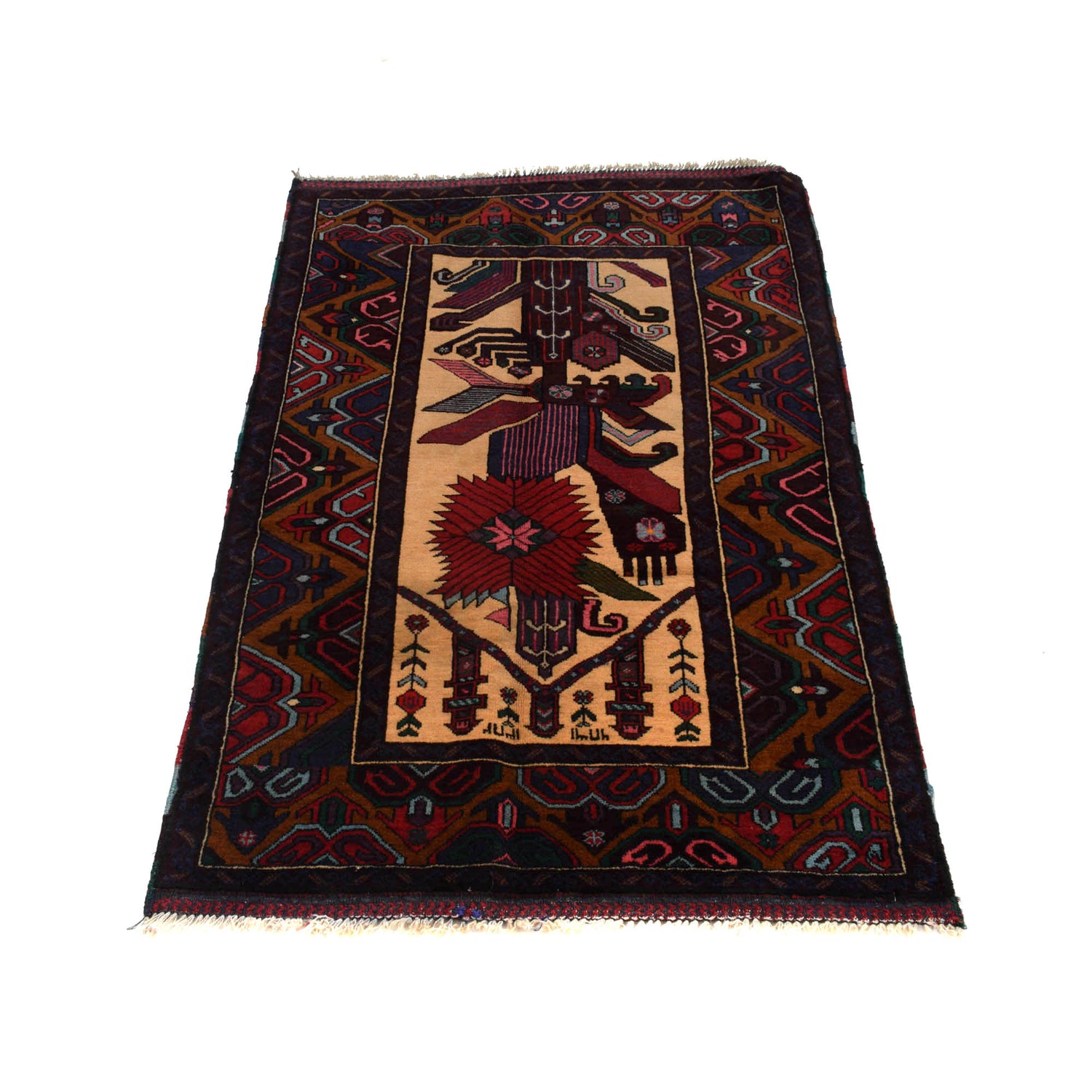 Baluchi Rug Handmade Multi Prayer Design 3x5 ft
