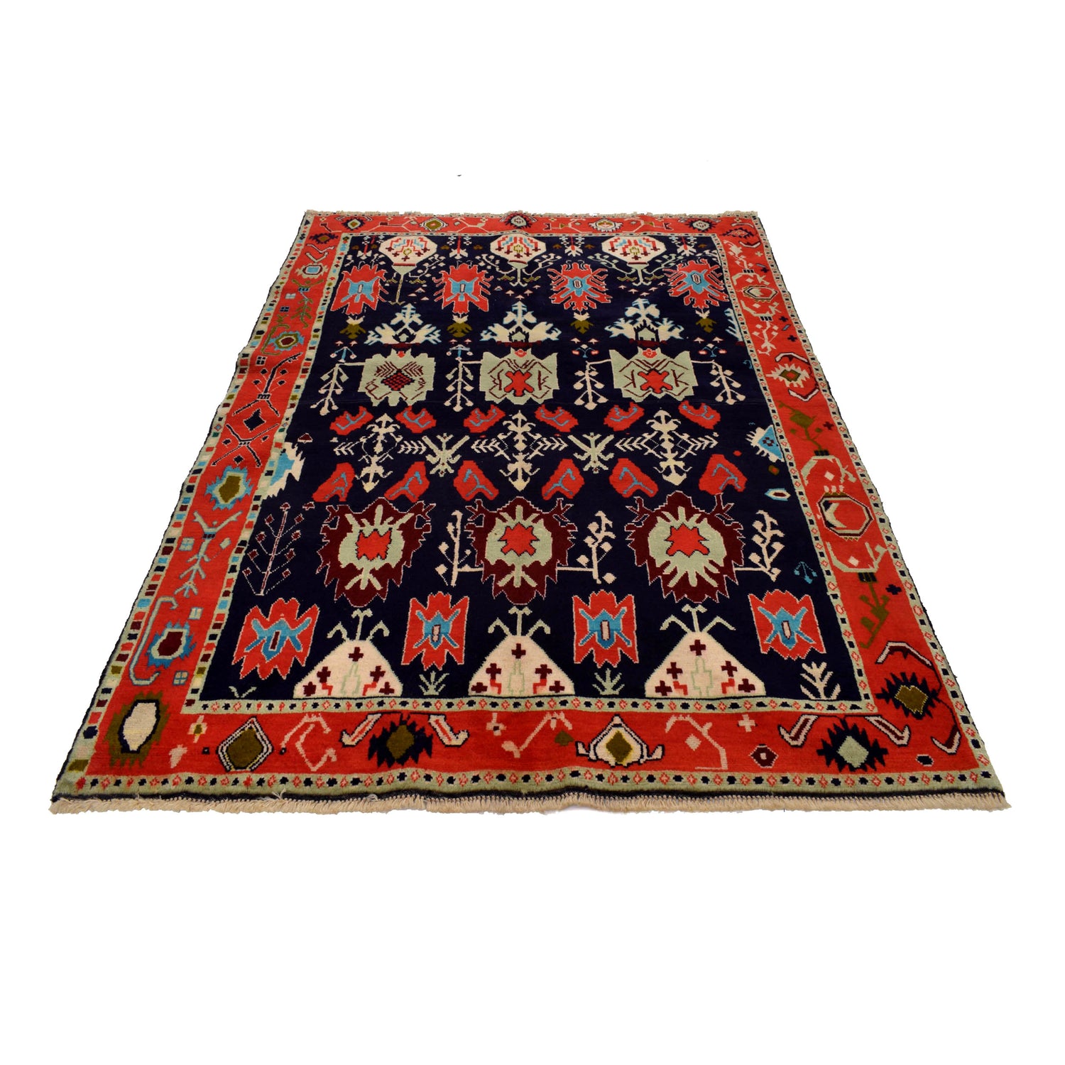 Kohistani Area Rug Handmade Black Floral 5x8 ft