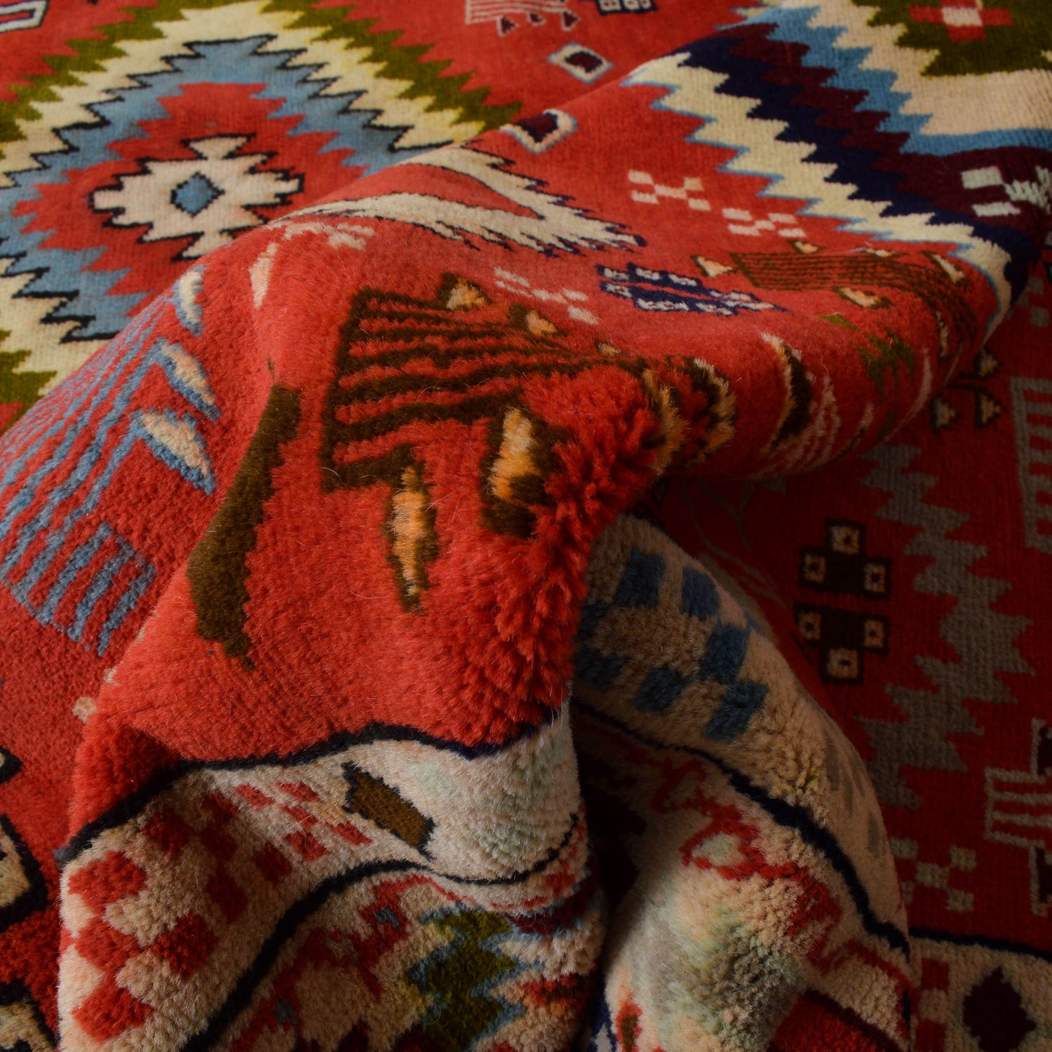 Kohistani Area Rug Handmade Vibrant Red Geometric 5x8 ft