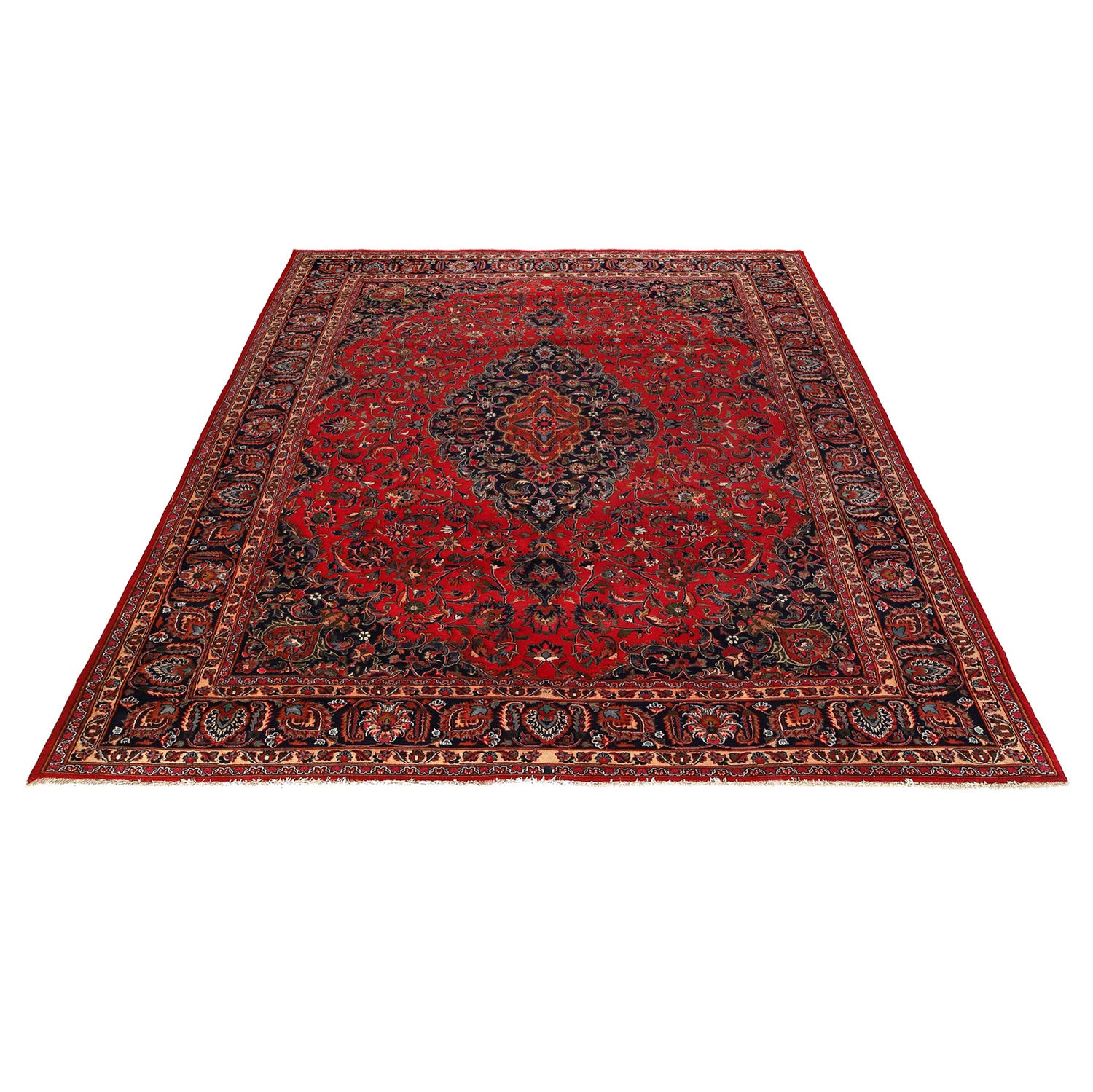 Kashan Area Rug Handmade Deep Red Medallion 10x13 ft