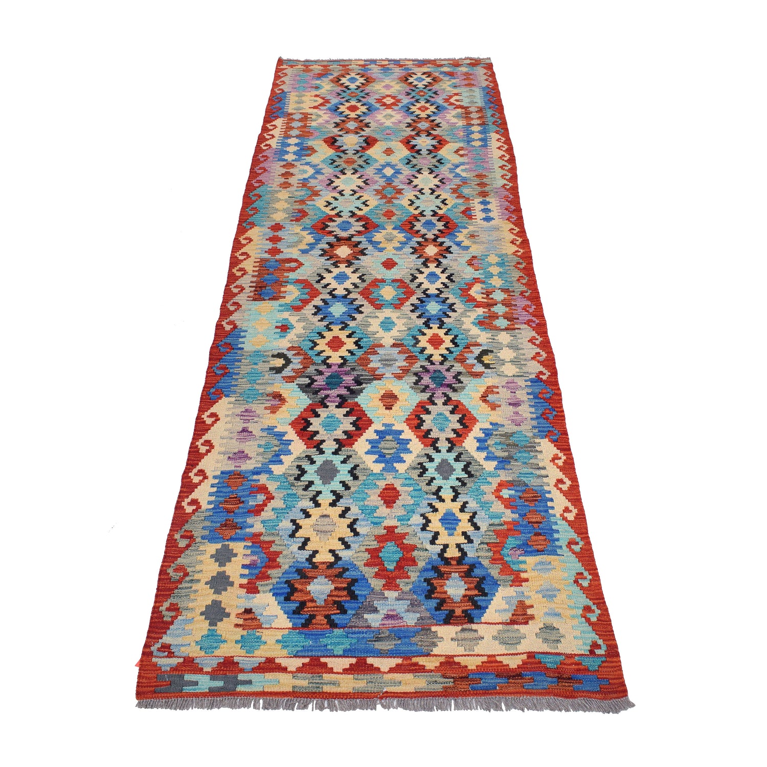 Handmade Multi Kilim Geometric 10' Runner