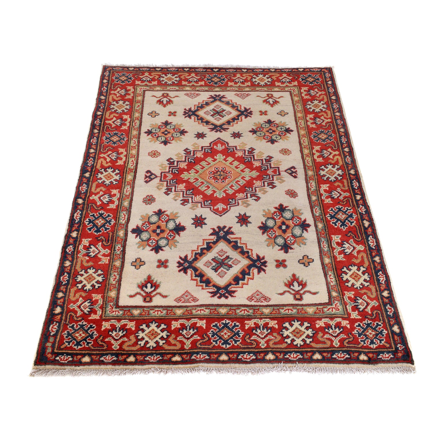 Kazak Rug Handmade Ivory Medallion 3x5 ft