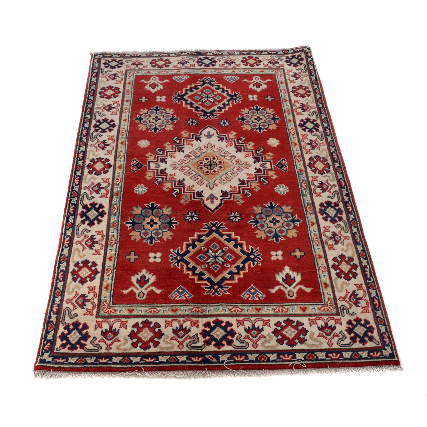 Kazak Rug Handmade Red Medallion 3x5 ft