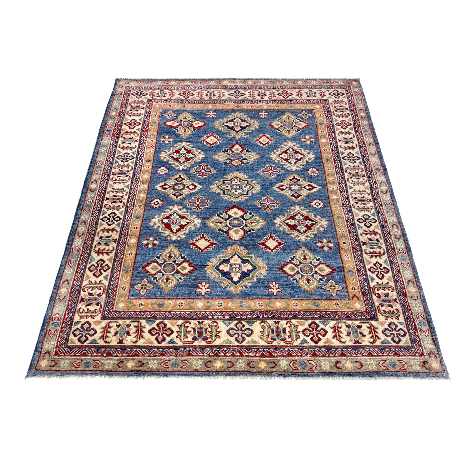 Kazak Rug Handmade Blue Medallion 4x7 ft