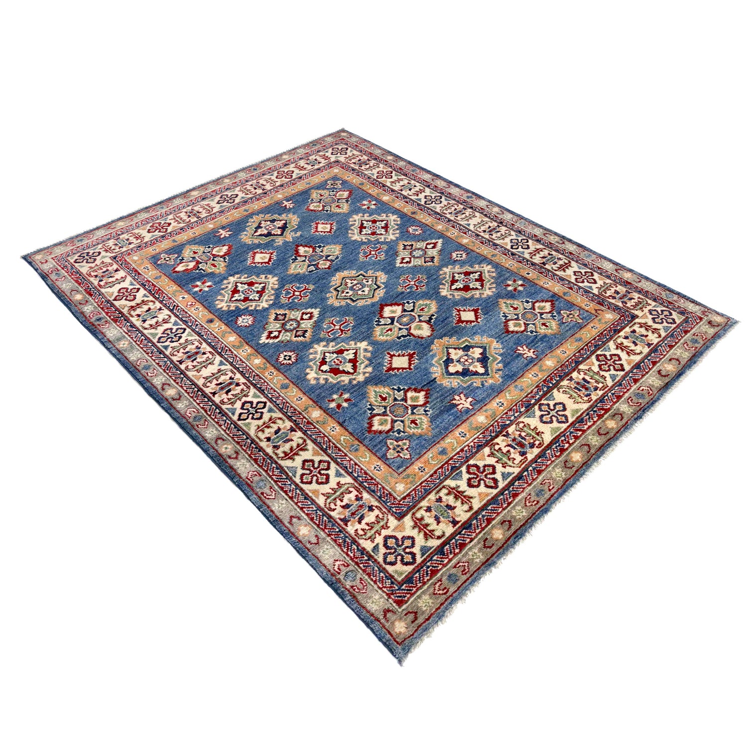 Kazak Rug Handmade Blue Medallion 4x7 ft