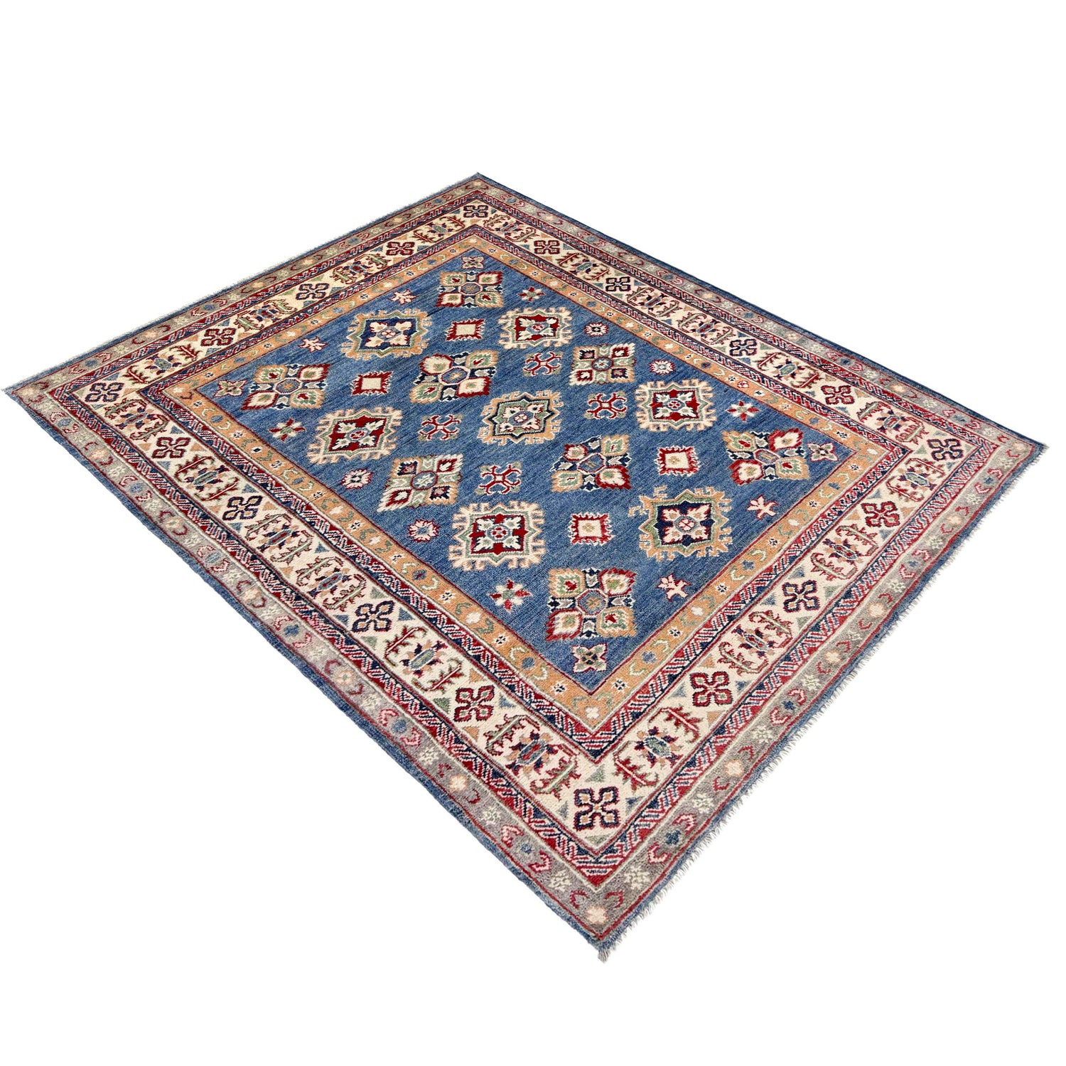 Kazak Rug Handmade Blue Medallion 4x7 ft