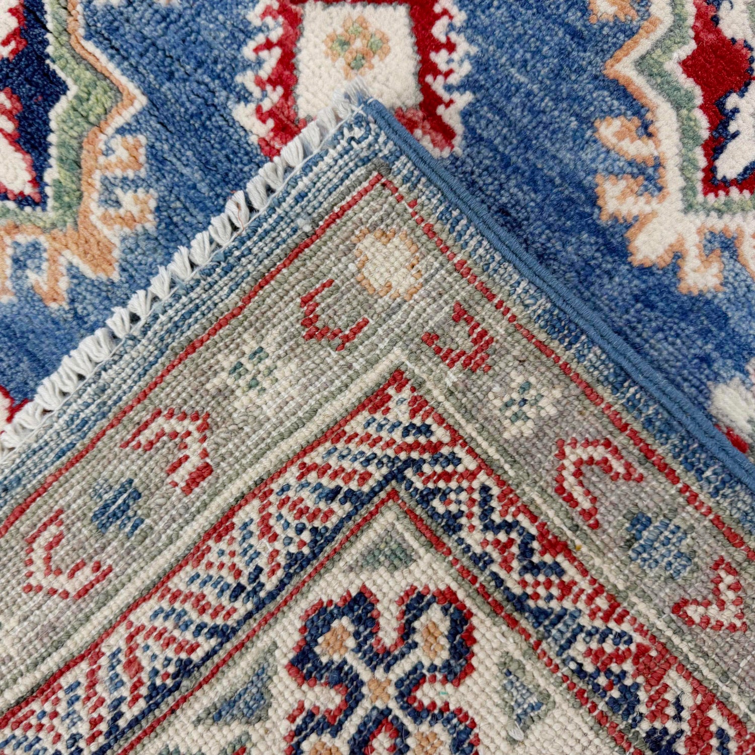 Kazak Rug Handmade Blue Medallion 4x7 ft