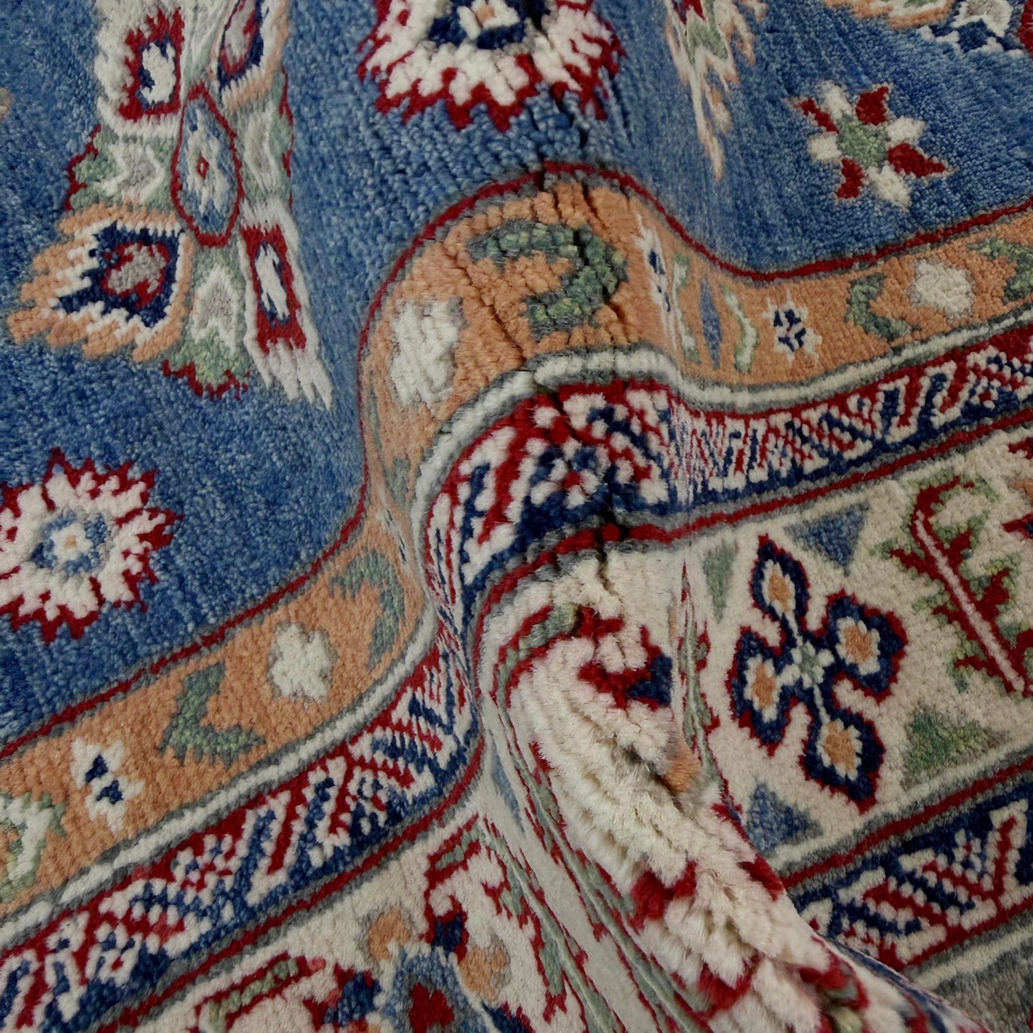 Kazak Rug Handmade Blue Medallion 4x7 ft