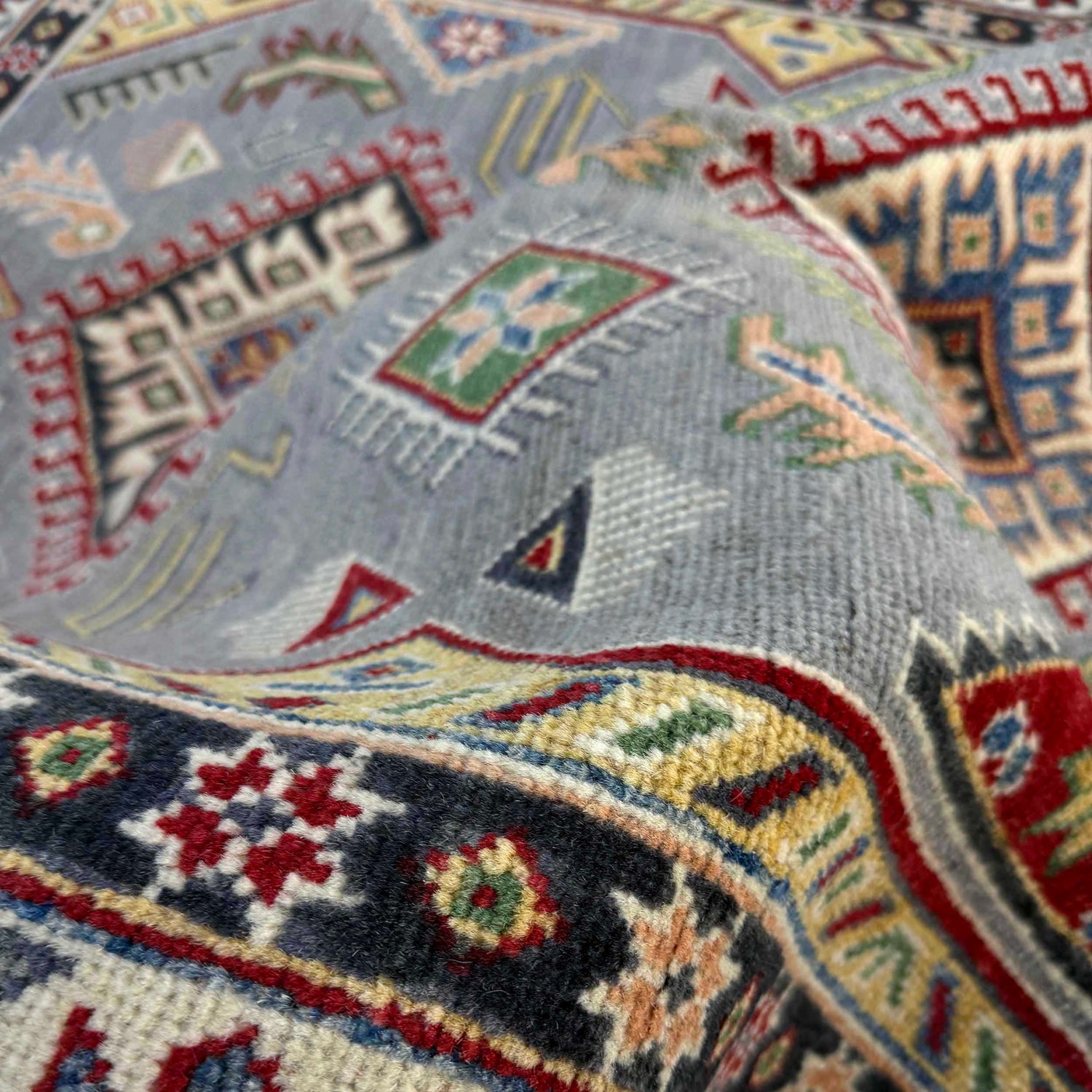 Kazak Rug Handmade Gray Medallion 4x7 ft
