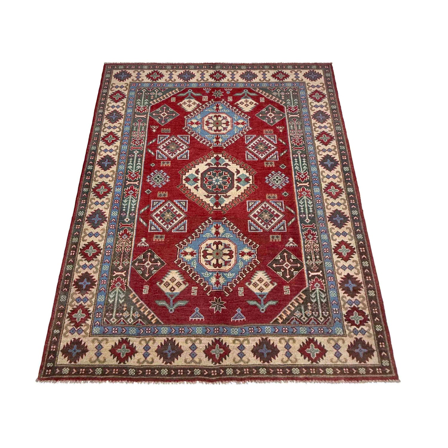 Kazak Rug Handmade Red Medallion 5x8 ft