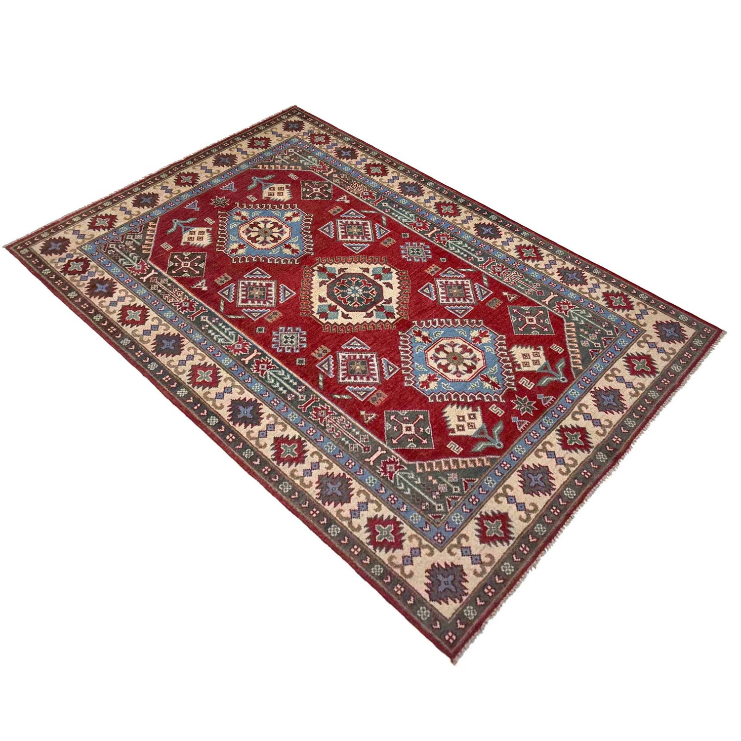 Kazak Rug Handmade Red Medallion 5x8 ft