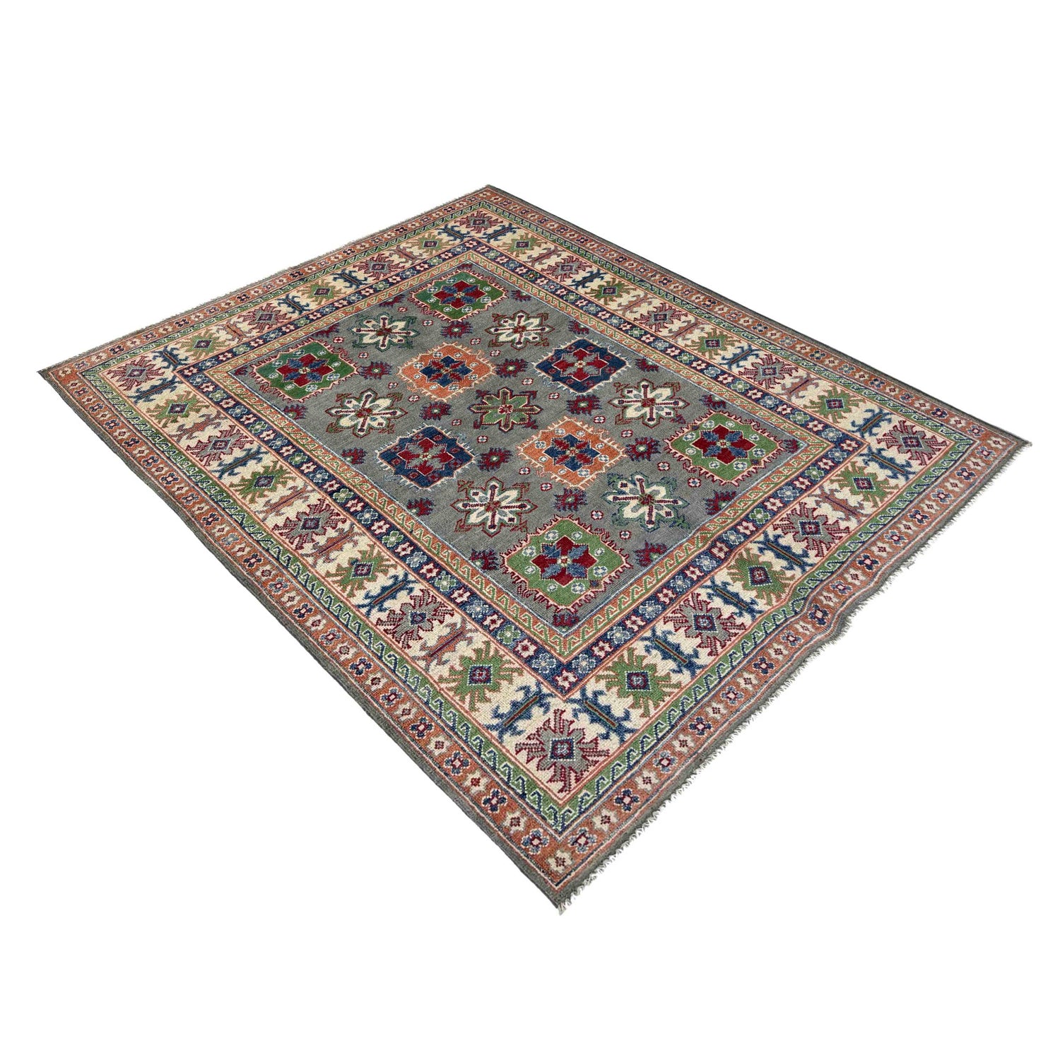 Kazak Rug Handmade Gray Medallion 4x7 ft