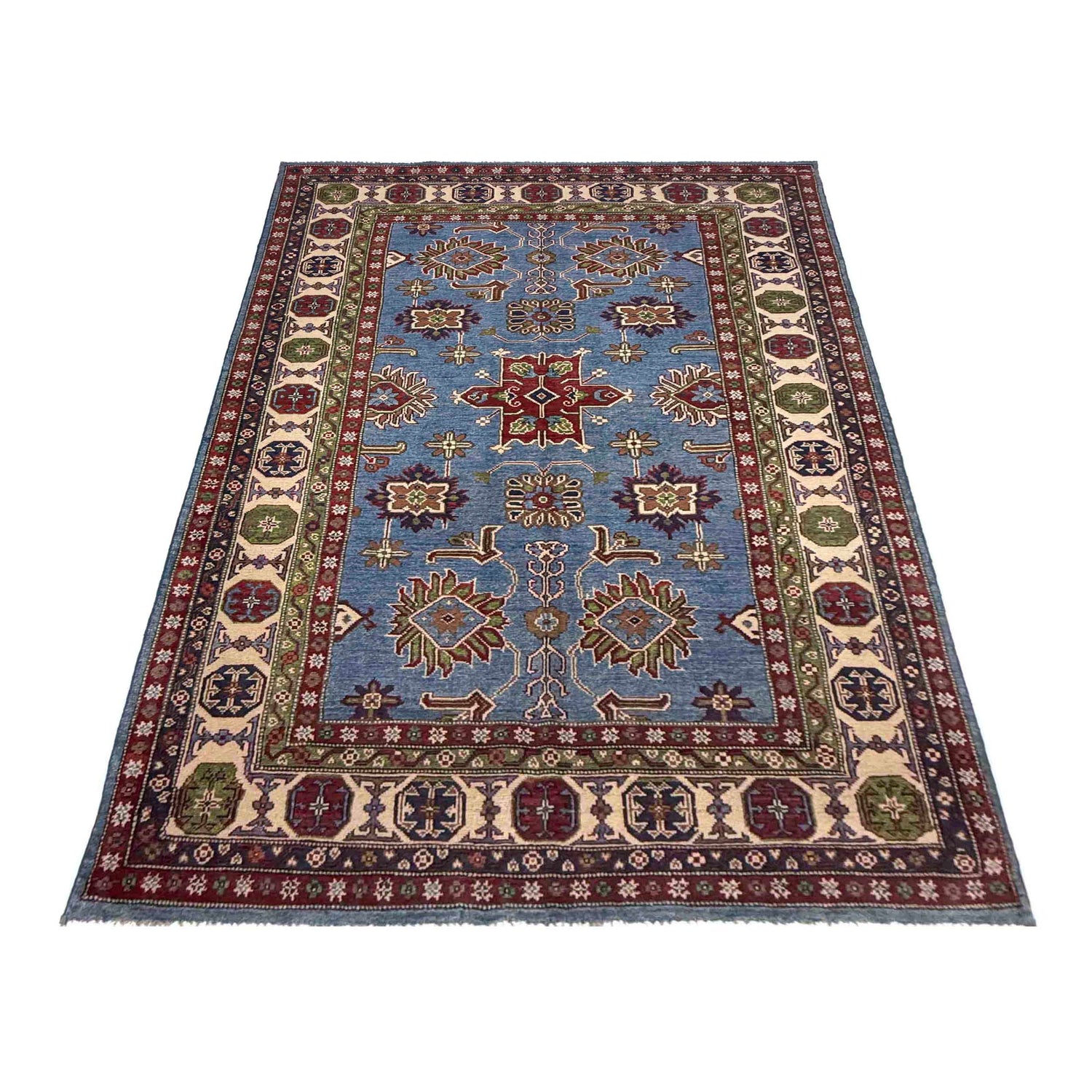Kazak Rug Handmade Blue Medallion 5x8 ft