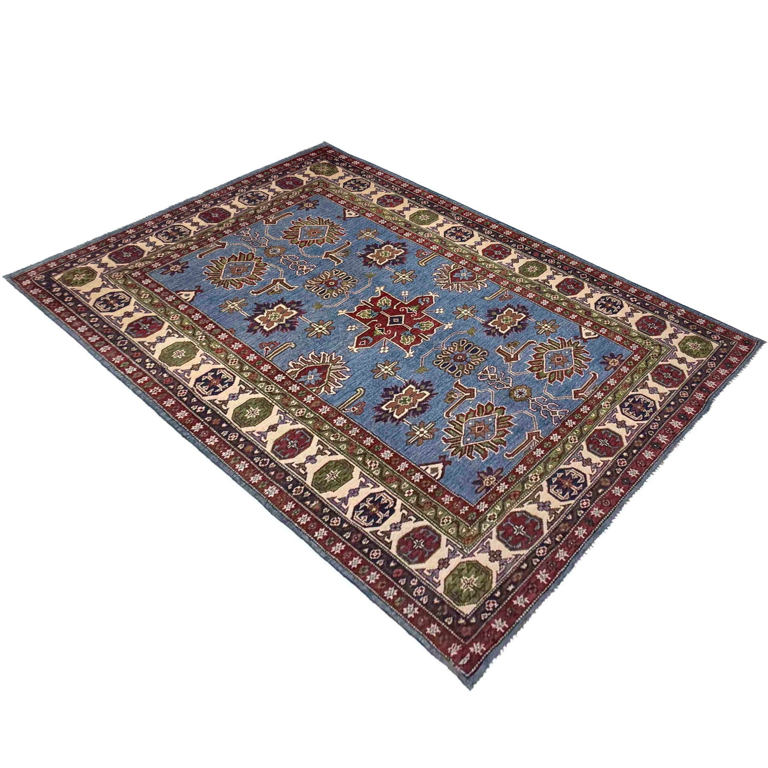 Kazak Rug Handmade Blue Medallion 5x8 ft