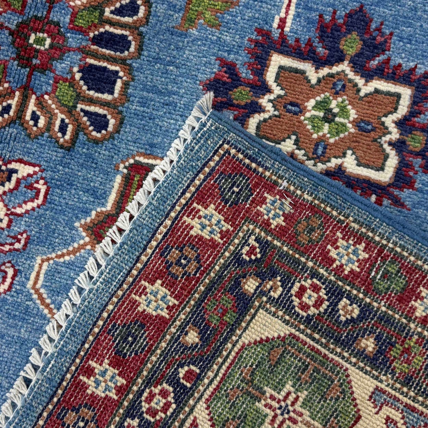 Kazak Rug Handmade Blue Medallion 5x8 ft