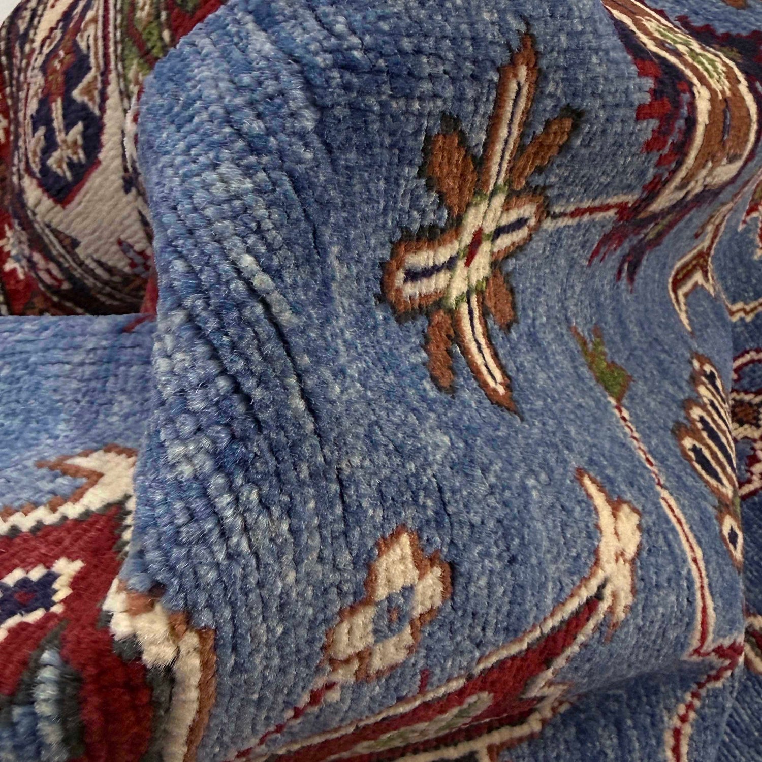 Kazak Rug Handmade Blue Medallion 5x8 ft
