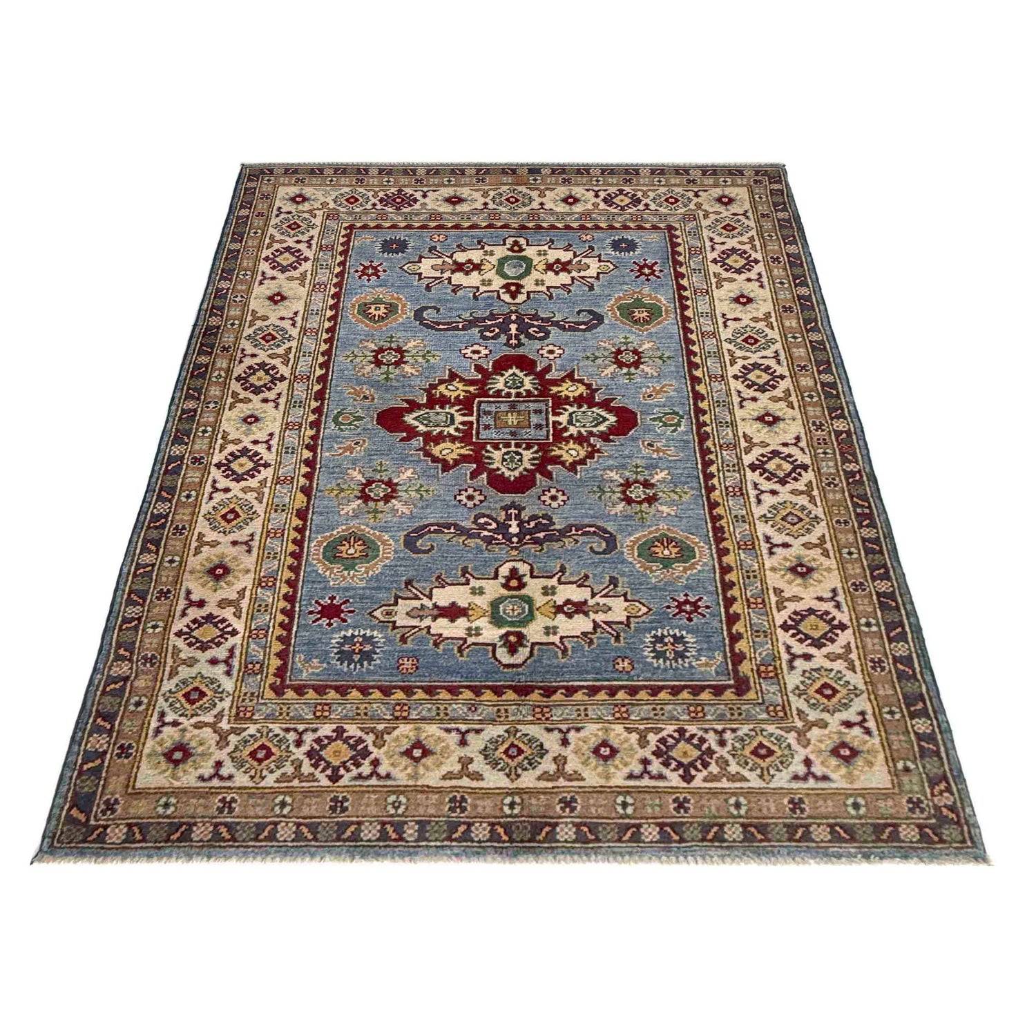 Kazak Rug Handmade Blue Medallion 4x6 ft
