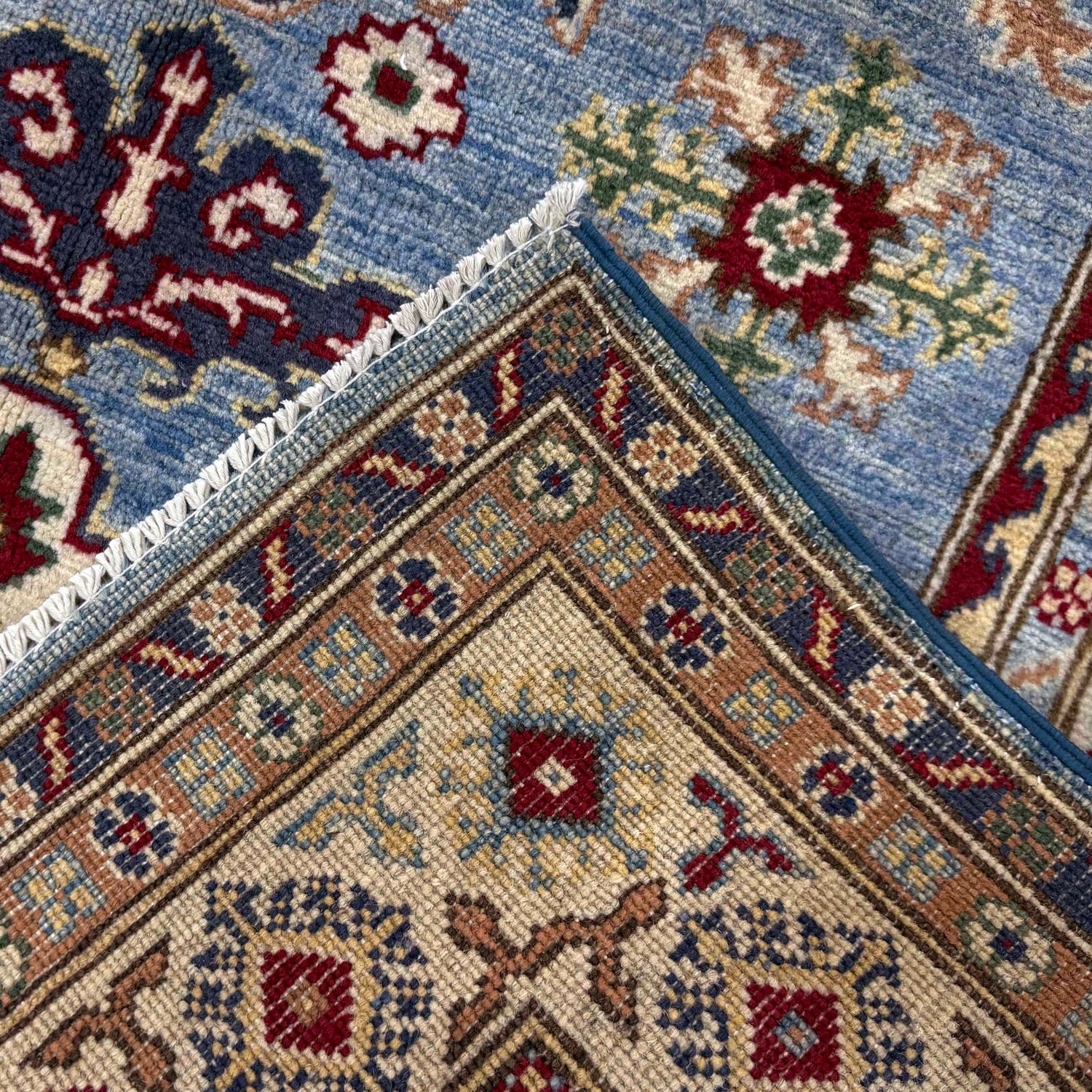 Kazak Rug Handmade Blue Medallion 4x6 ft