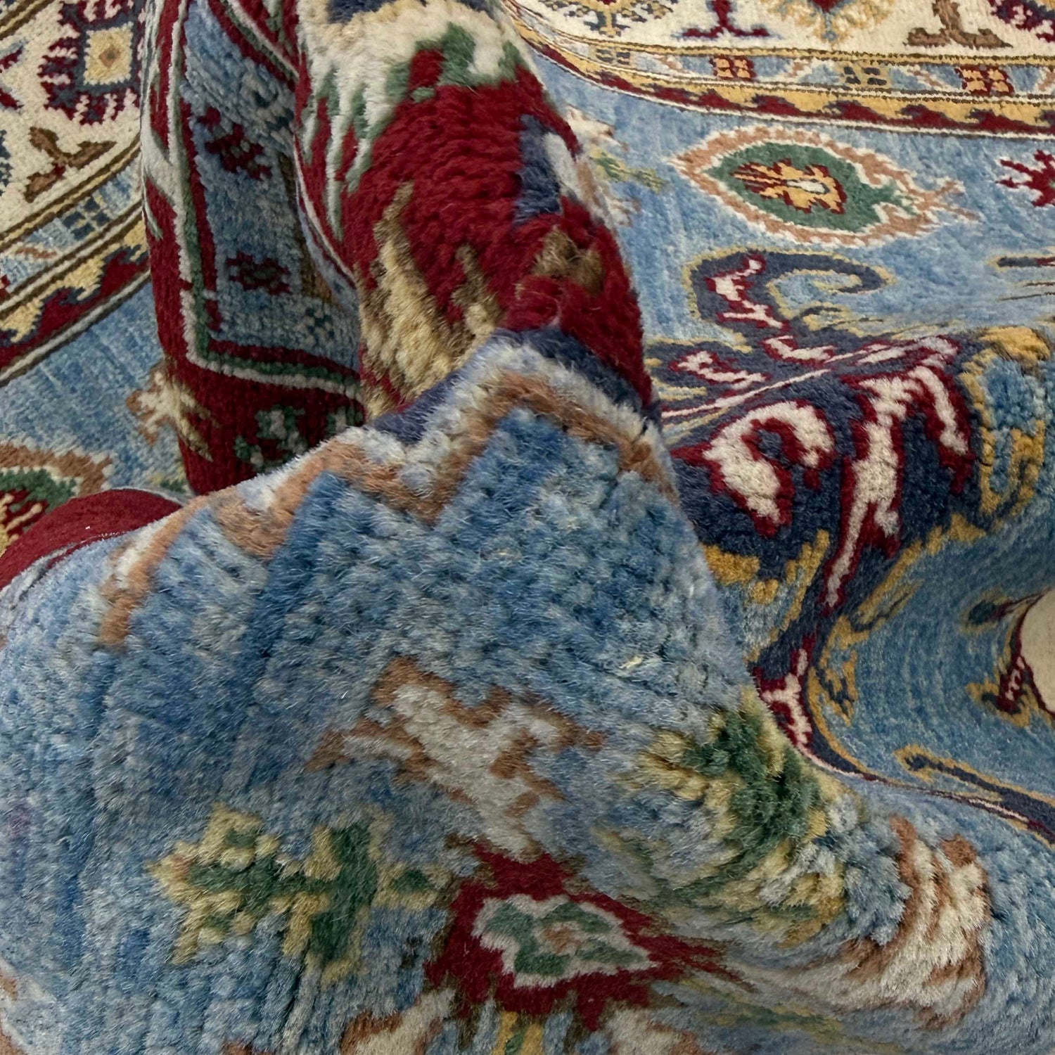 Kazak Rug Handmade Blue Medallion 4x6 ft