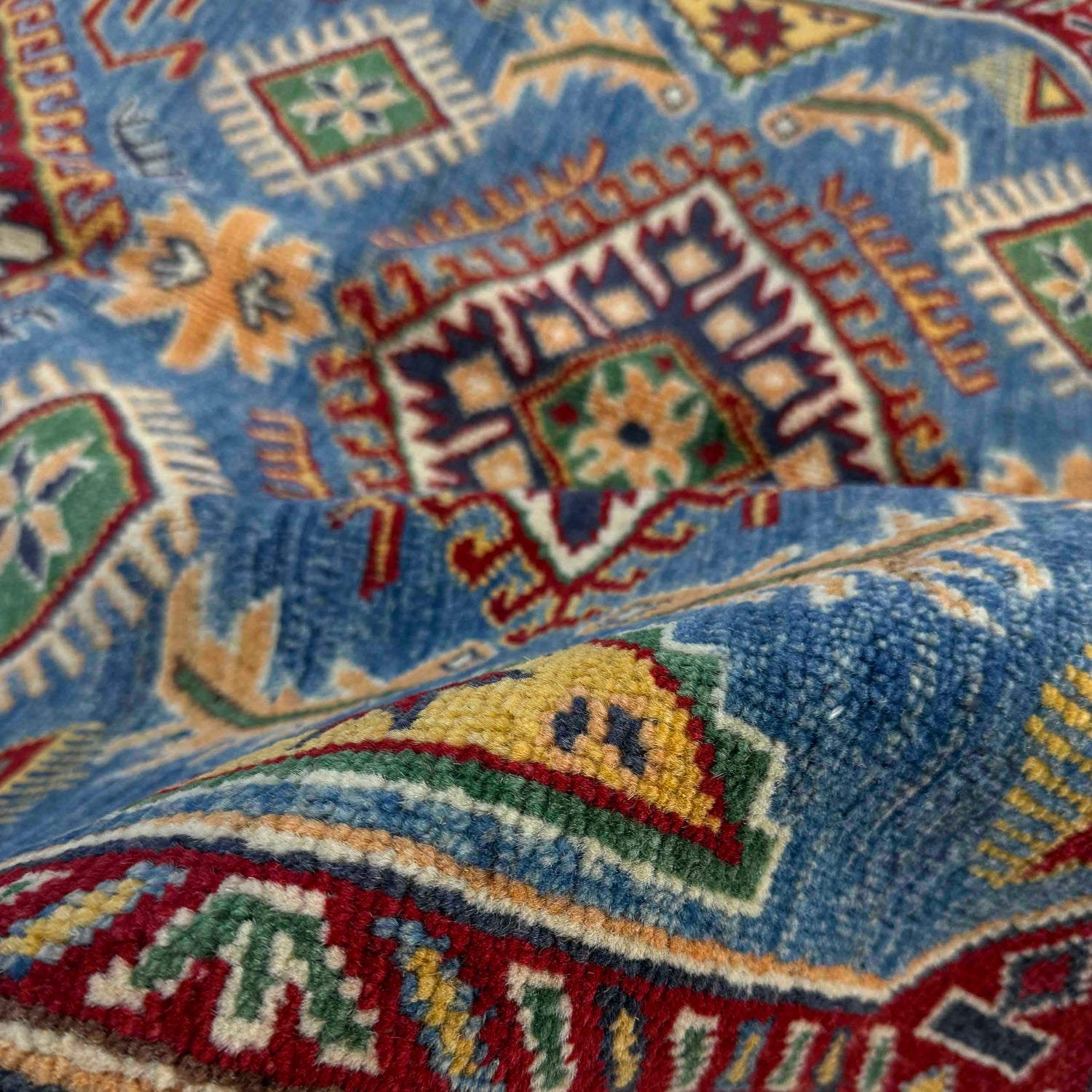 Kazak Rug Handmade Blue Medallion 4x7 ft