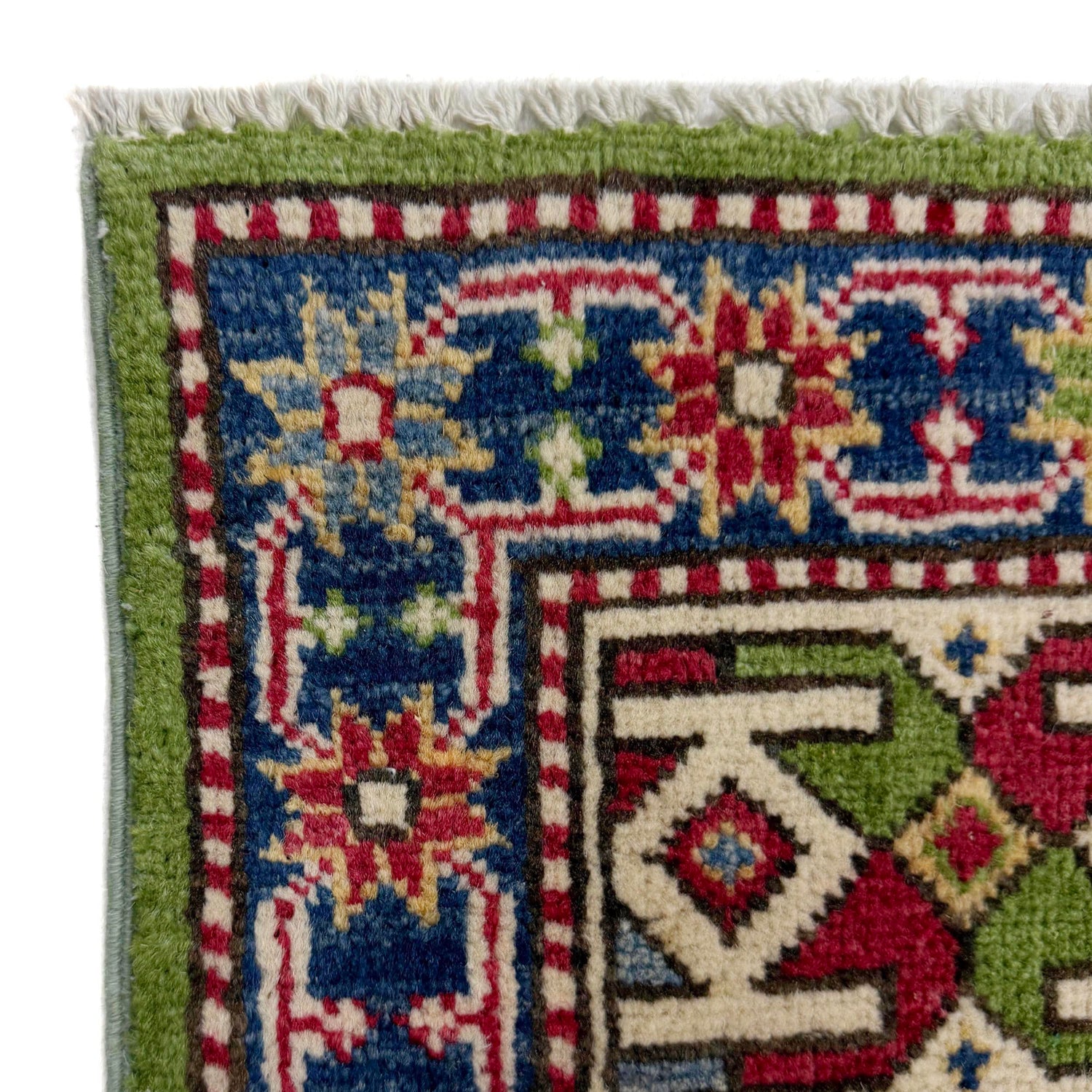 Kazak Rug Handmade Green Medallion 4x6 ft